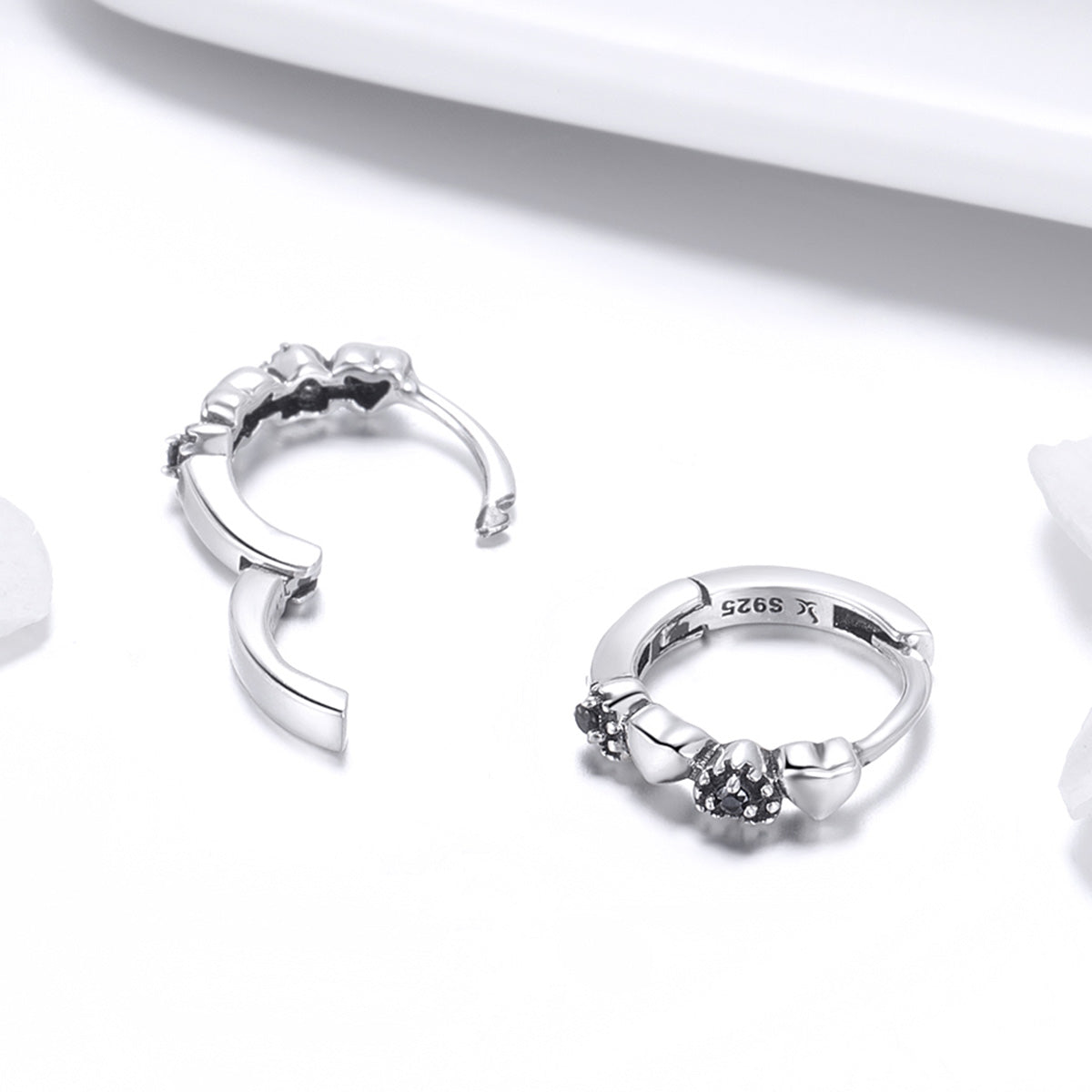 925 Sterling Silver Earrings with Pavé Setting CZ, 1.1*0.3cm