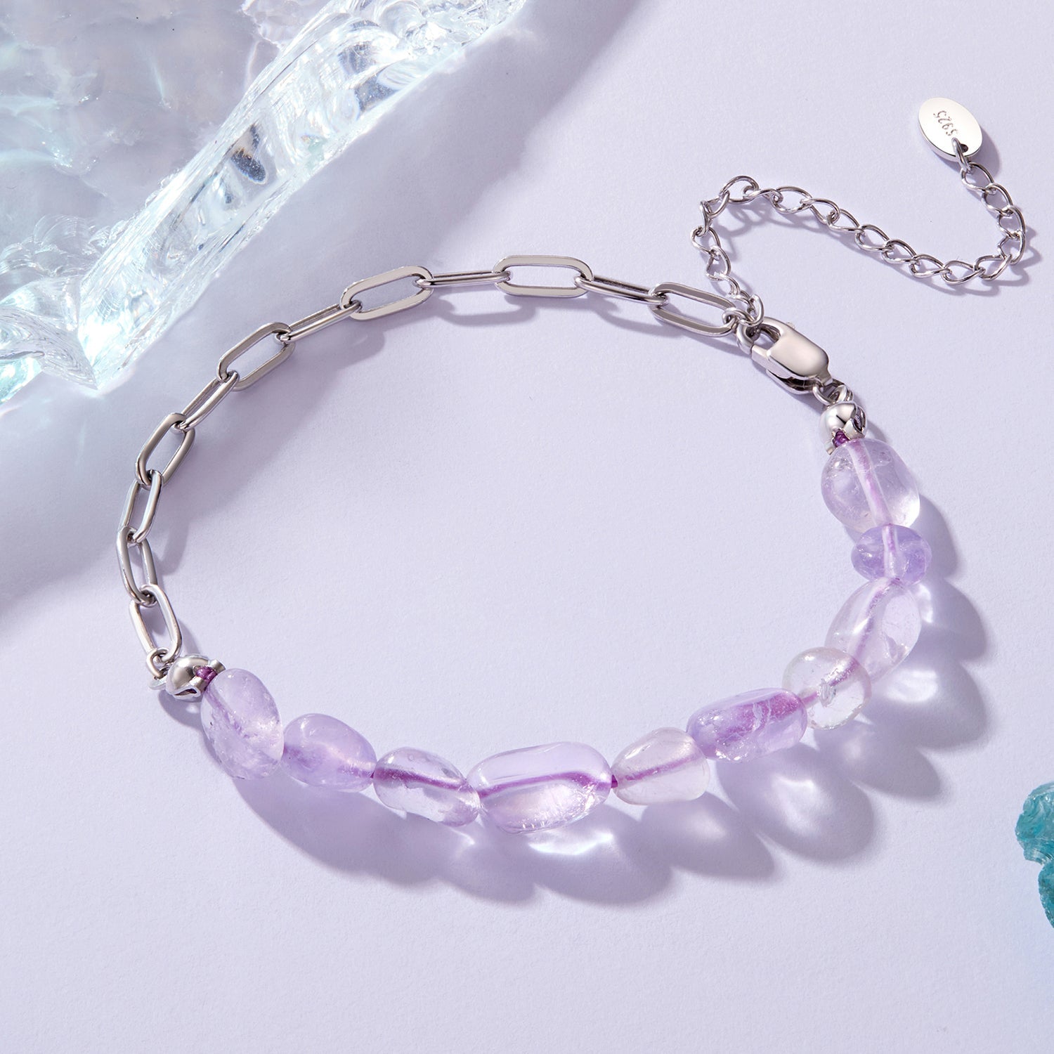 925 Sterling Silver & White Gold Plated Crystal Bracelet 16+5cm for Women