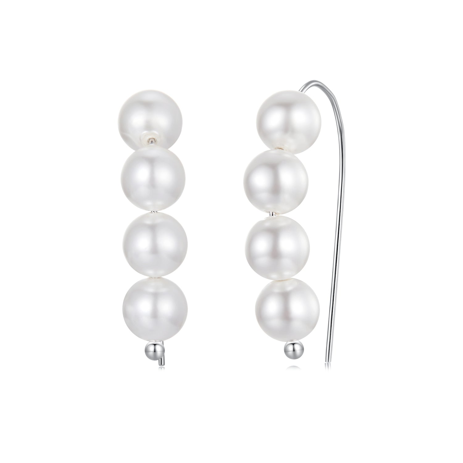 925 Sterling Silver White Gold Plated Earrings with Quality Shell Pearl, 2.1*0.5cm for Women