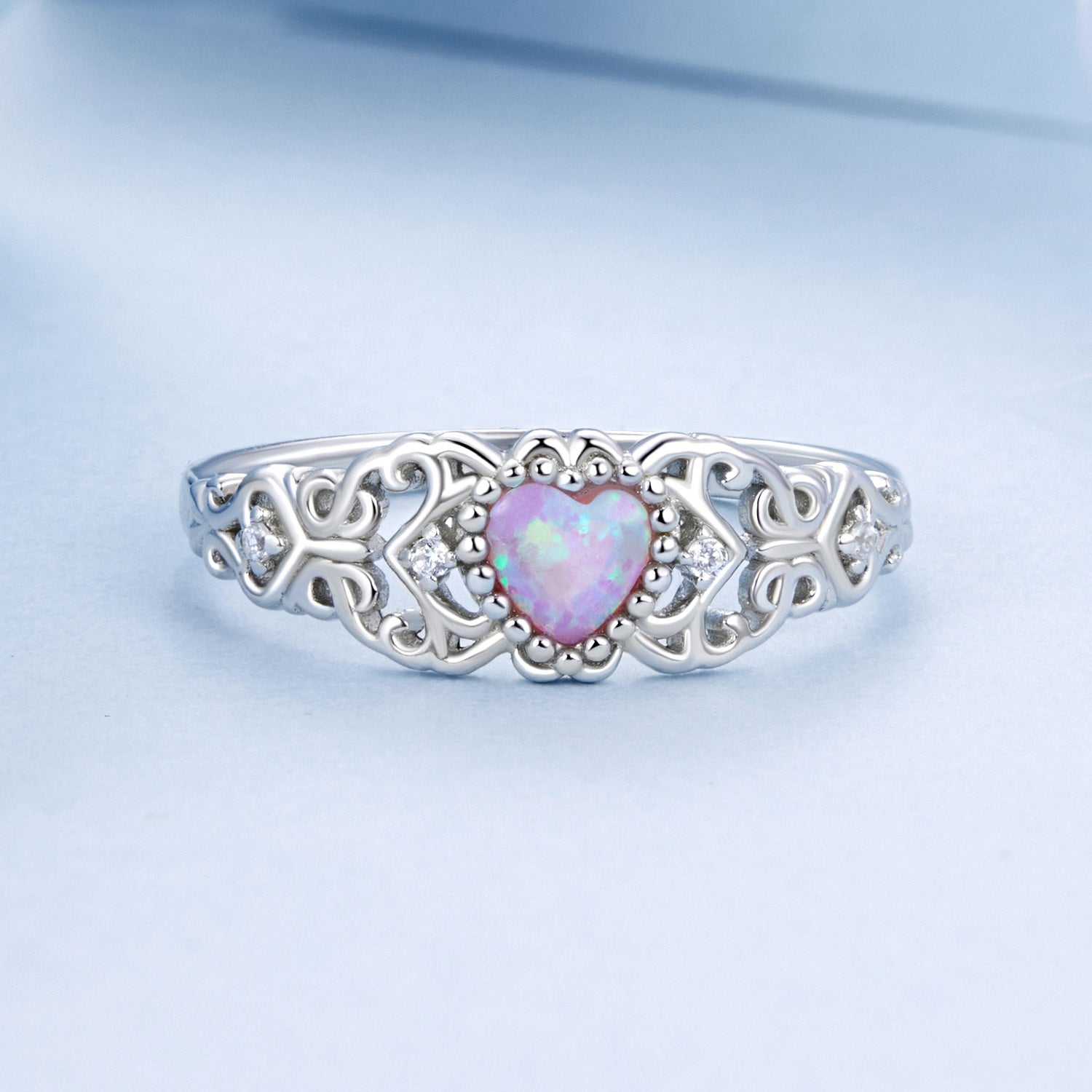 925 Sterling Silver Opal and CZ Stackable Ring in Size 6 for Women