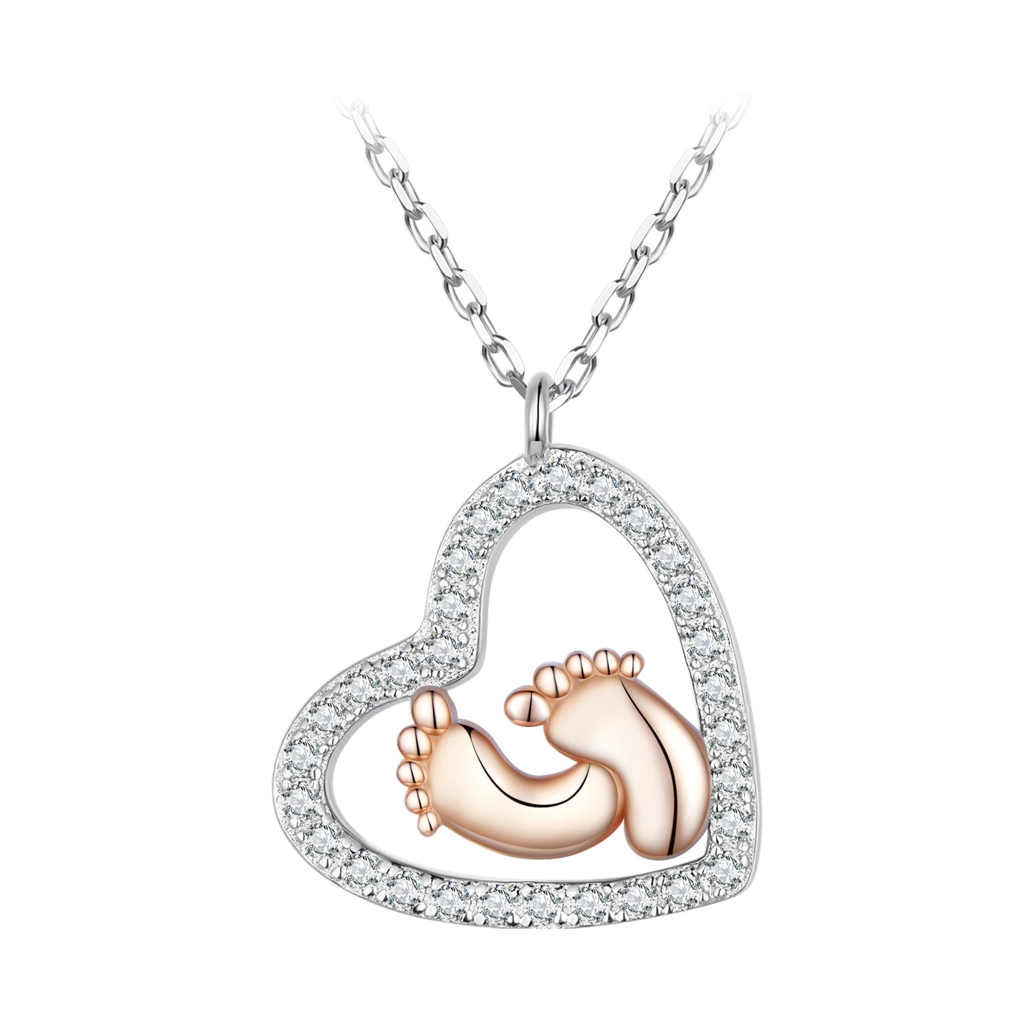 925 Sterling Silver Necklace with CZ in Rose Gold and Platinum Finish, 400mm Chain Length for Women