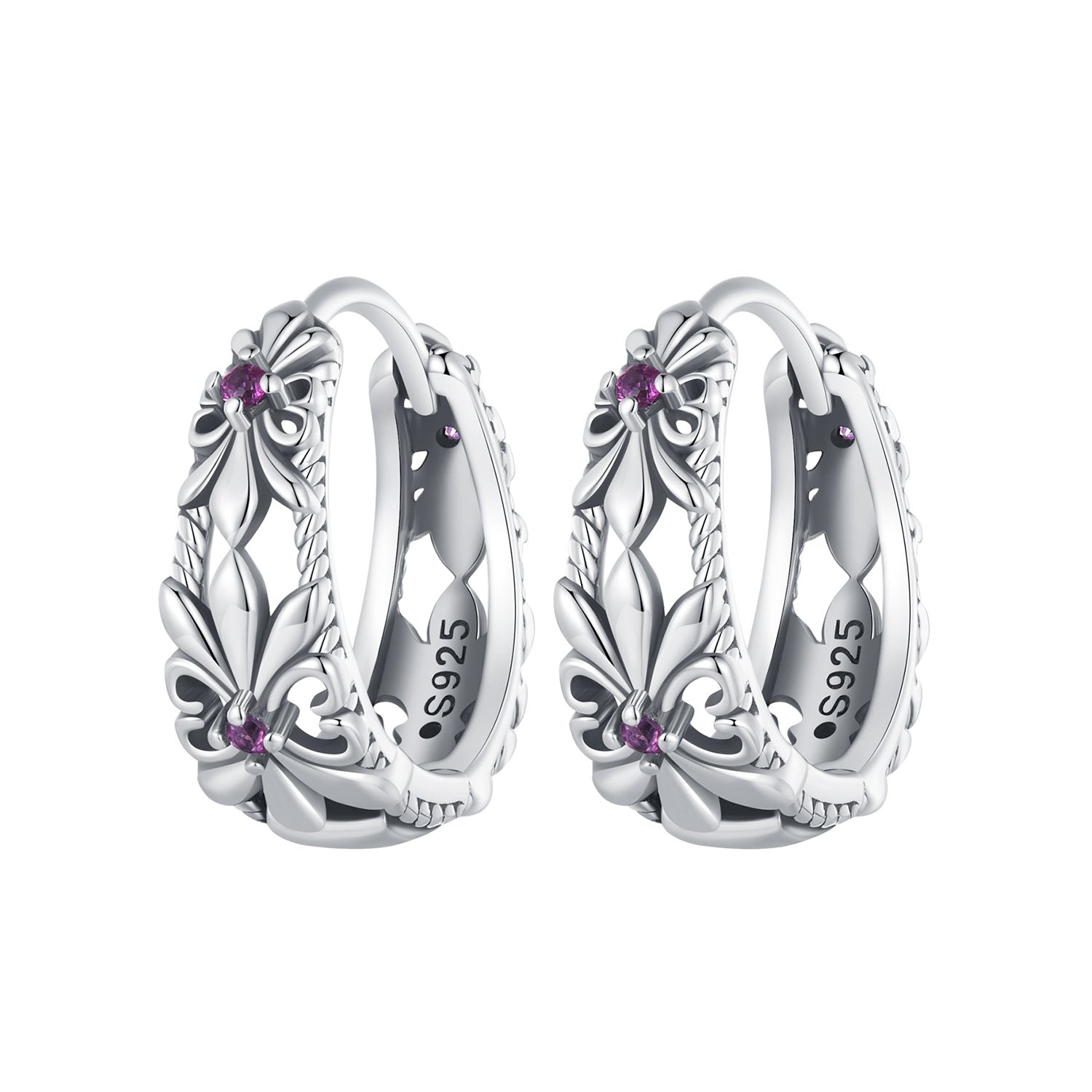 925 Sterling Silver Earrings with Pavé Setting and Oxidized Finish