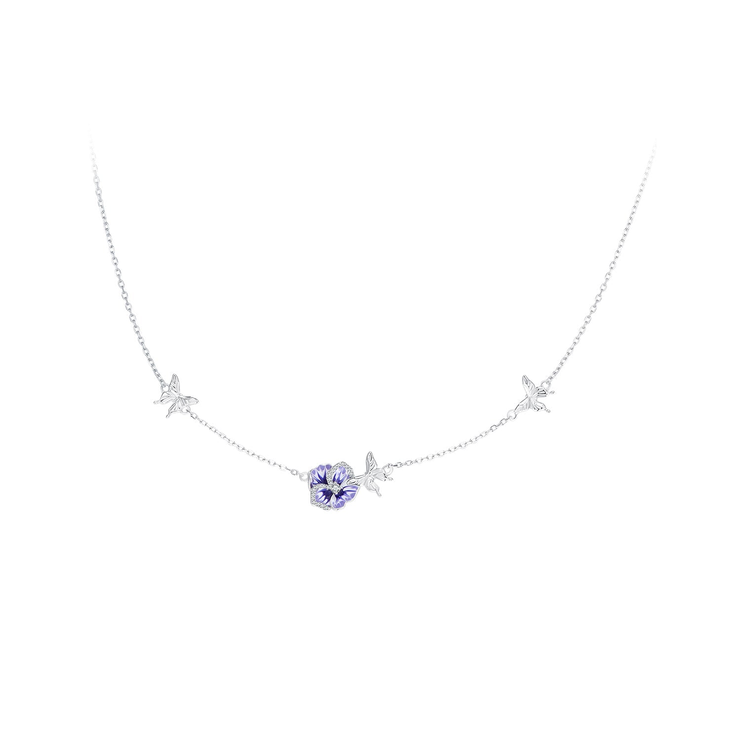925 Sterling Silver Adjustable Length Necklace with Enamel, CZ Pendant for Women