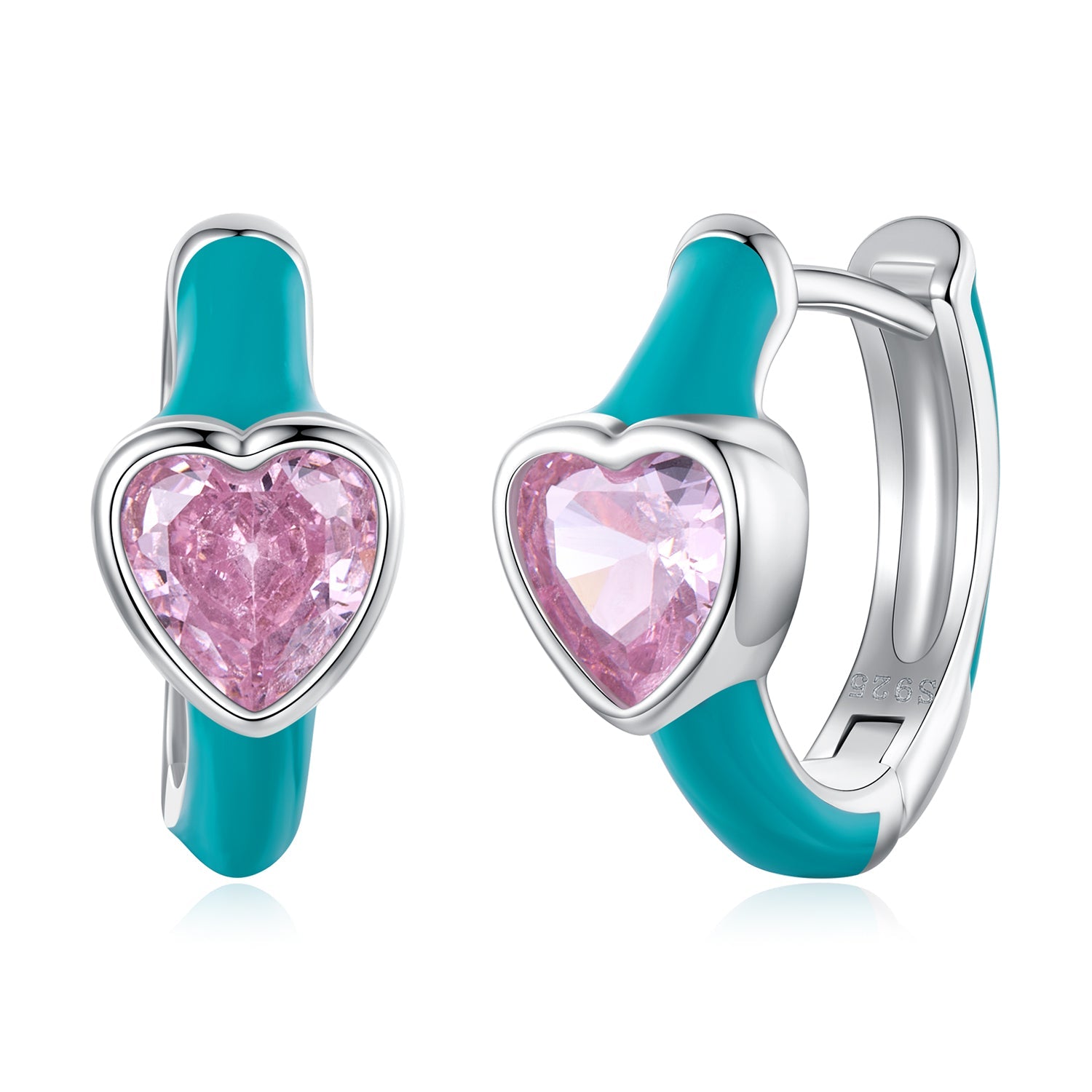 925 Sterling Silver Hoop Earrings with White Gold Plating and CZ