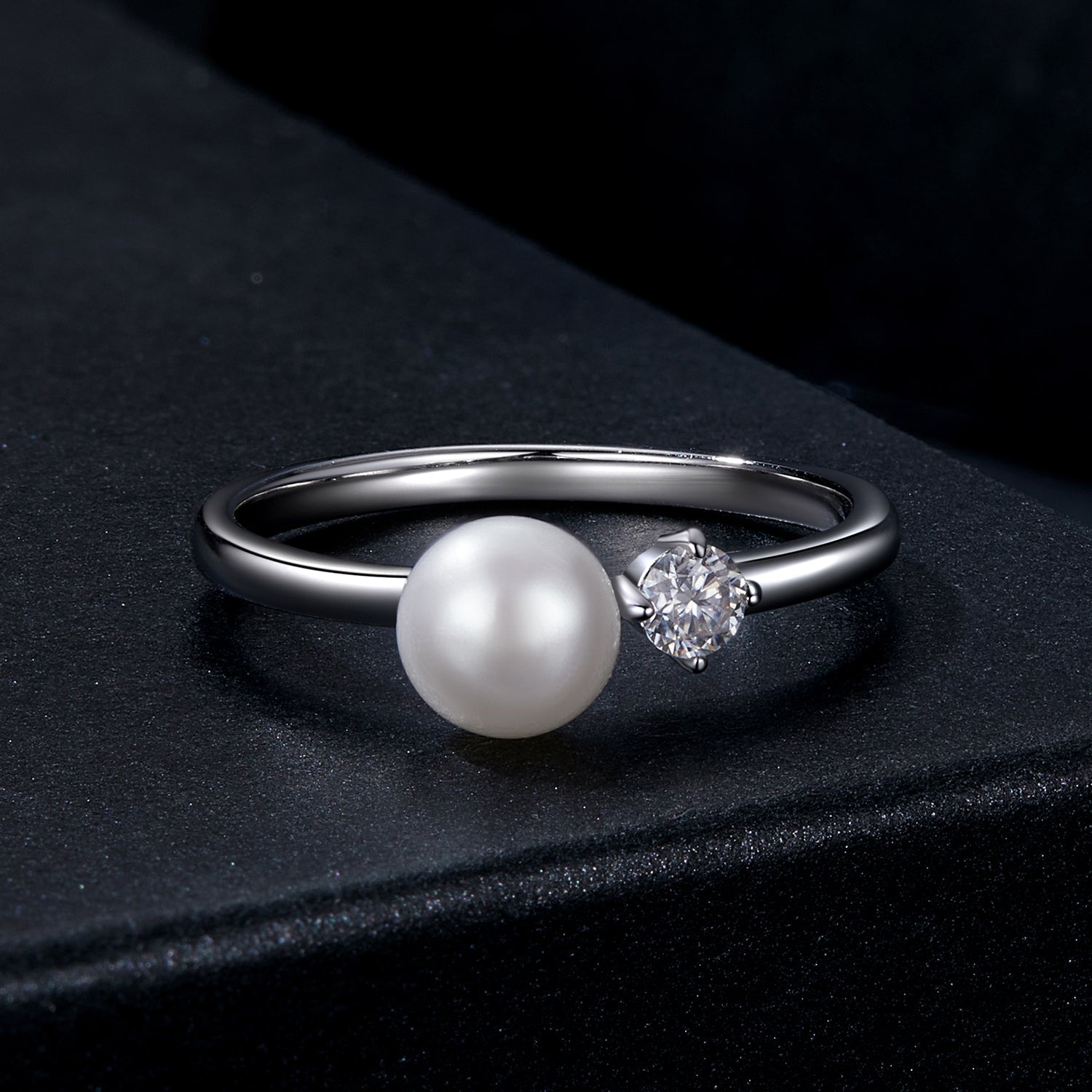 925 Sterling Silver Moissanite & Freshwater Pearl Ring 3mm Size 6 for Women