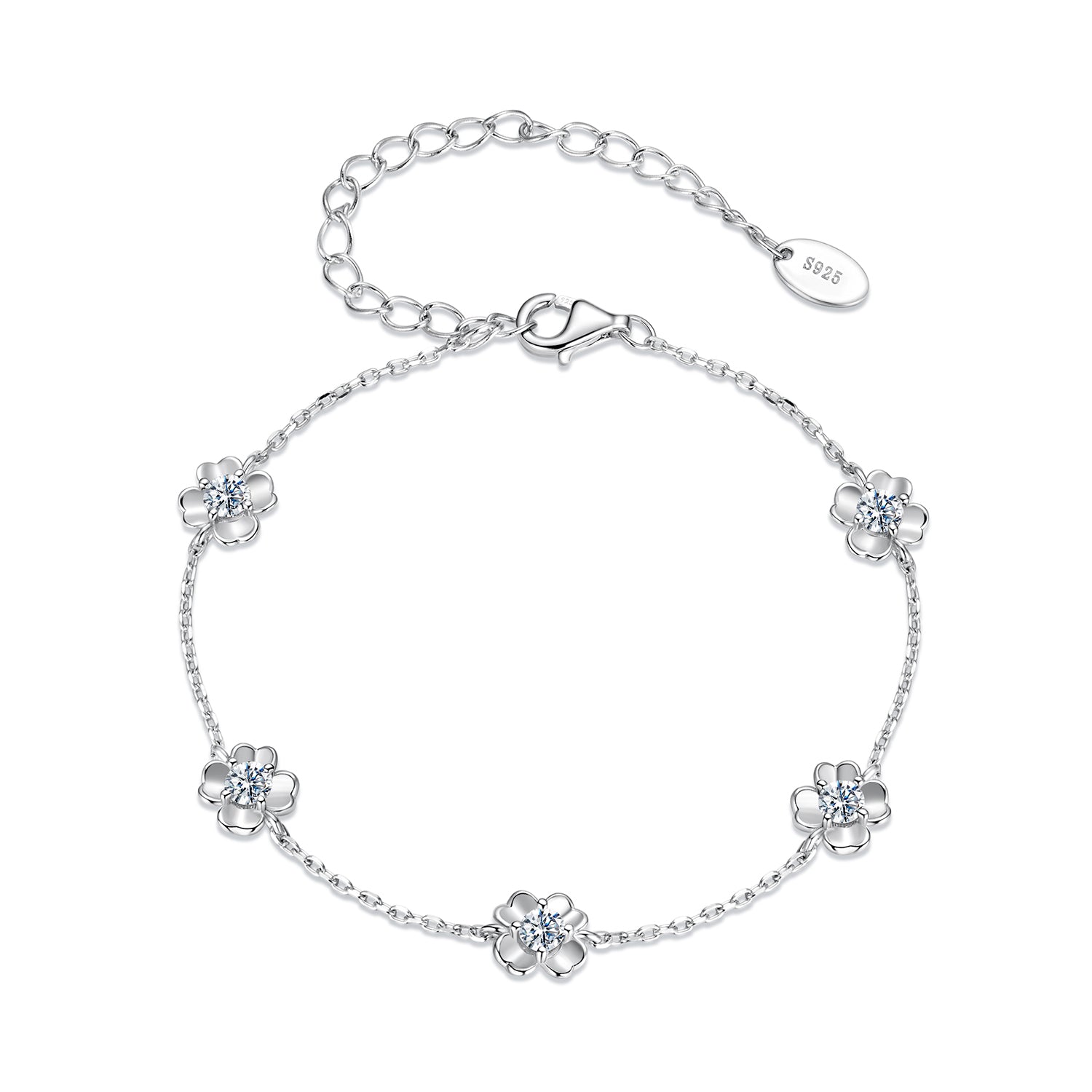 925 Sterling Silver 0.1 Carat Moissanite Bracelet for Women