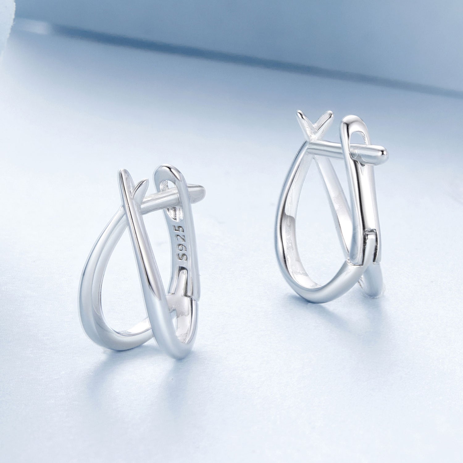 925 Sterling Silver Earrings 1.2x0.6cm with White Gold Plating for Women