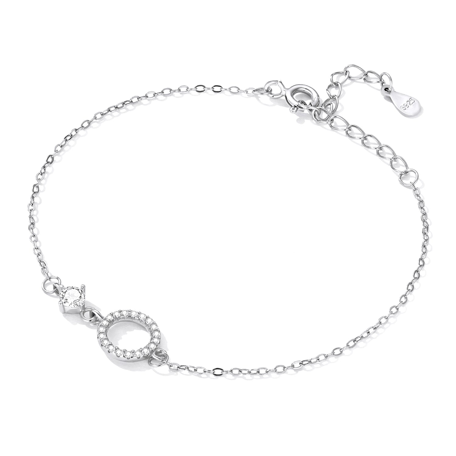 925 Sterling Silver Adjustable Bracelet with Pavé Set CZ for Women