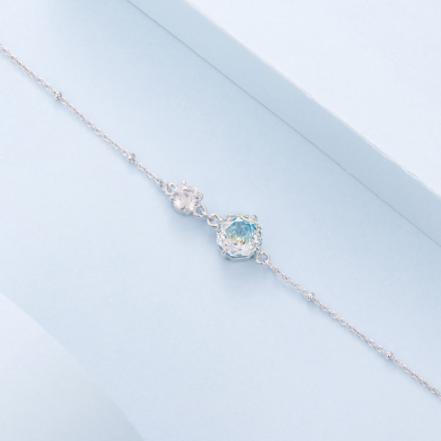 925 Sterling Silver 0.8cm CZ White Gold Plated Bracelet for Women