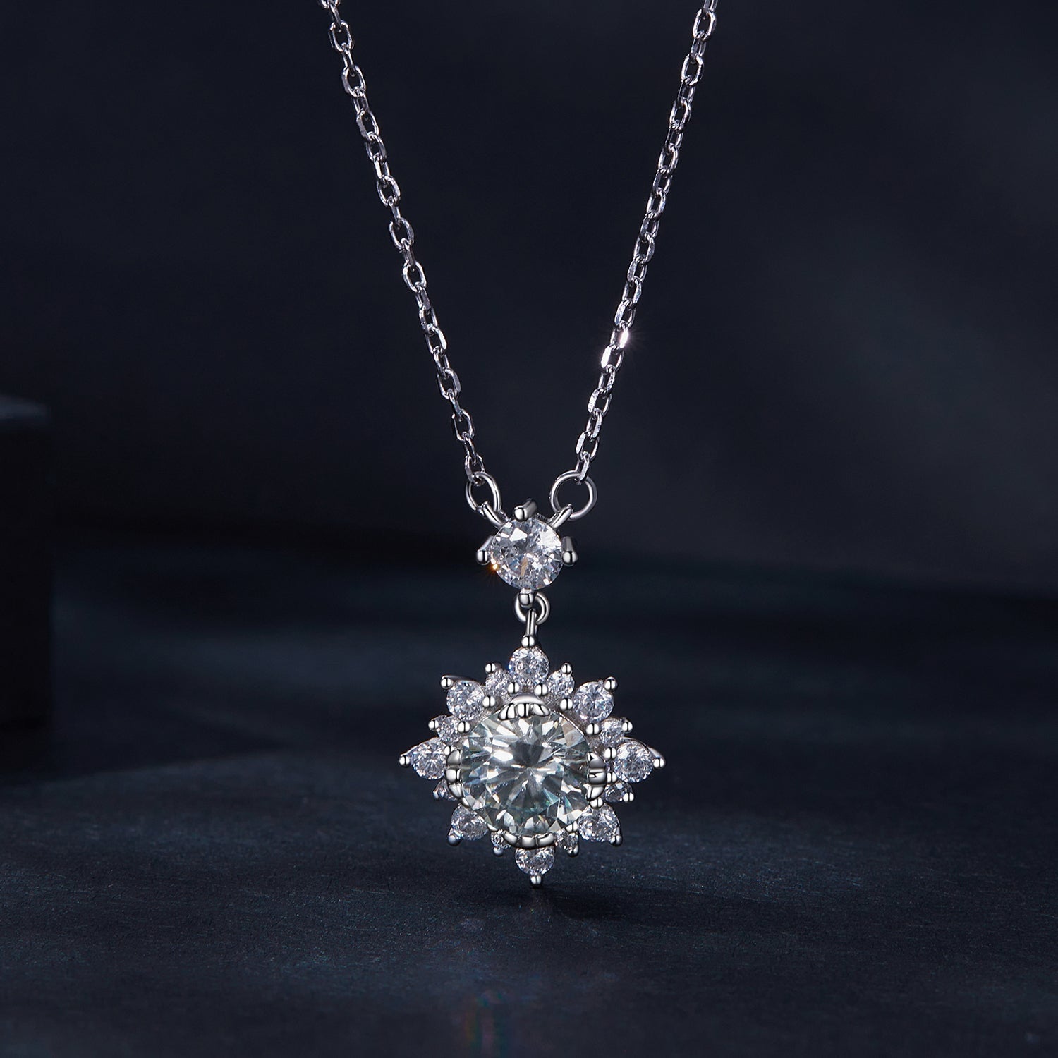 925 Sterling Silver Moissanite Necklace with Pavé Setting in Platinum, 450mm, for Women