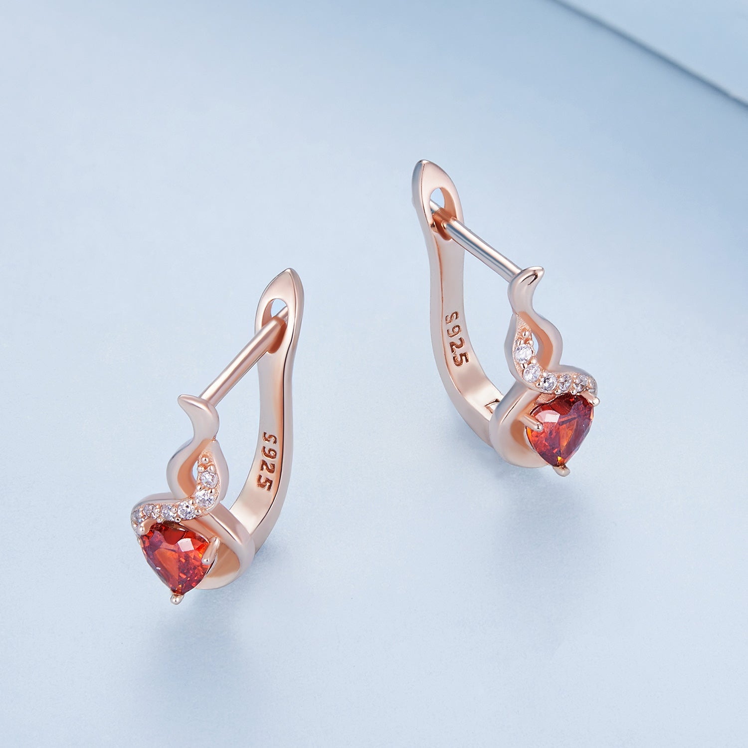 925 Sterling Silver Rose Gold Plated Earrings with CZ in Pavé Setting