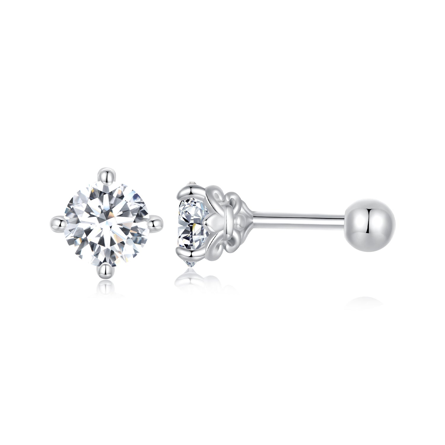 925 Sterling Silver 5mm Moissanite Earrings with White Gold Plating for Women