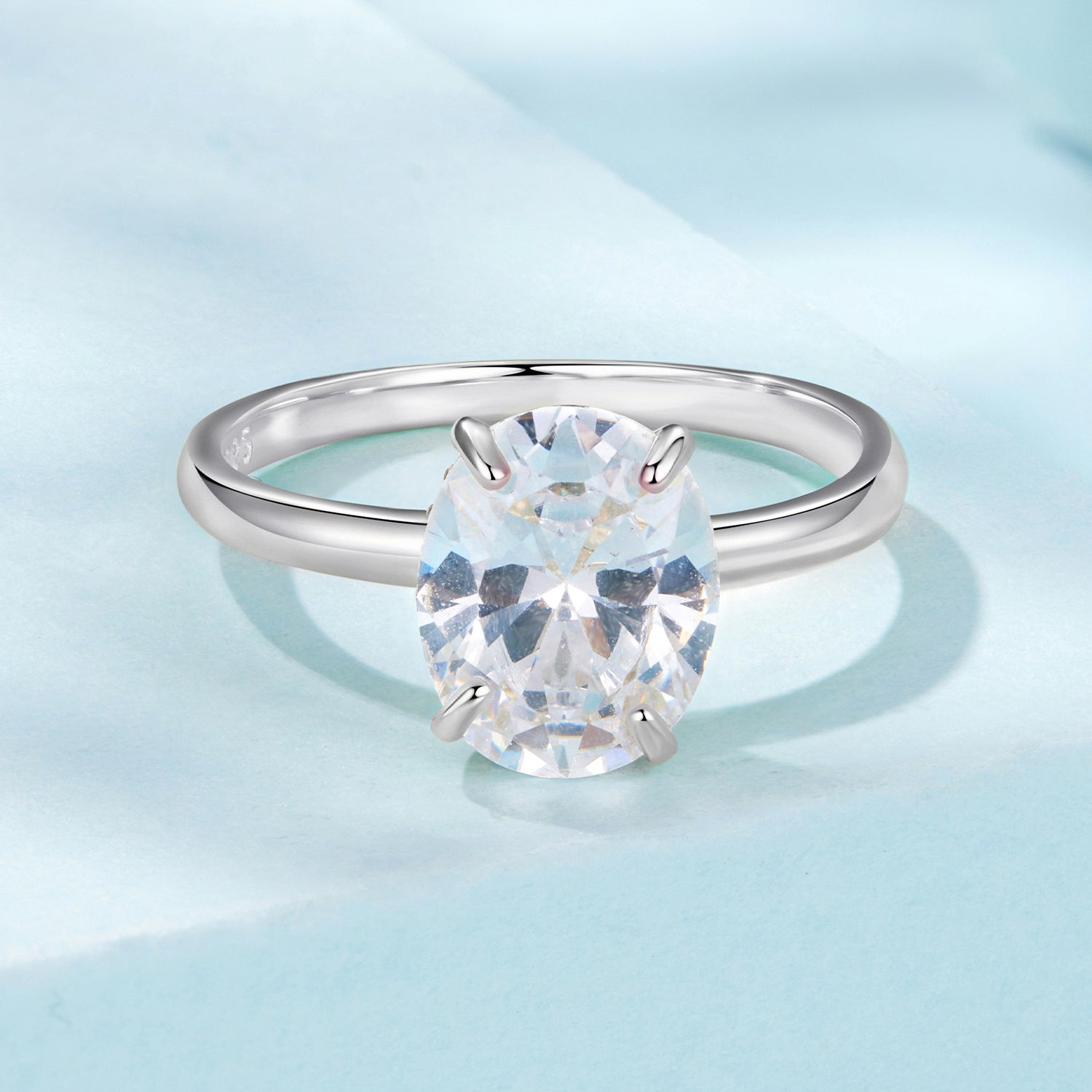 925 Sterling Silver 3.5 Carat Oval Zircon Ring with White Gold Plating for Women