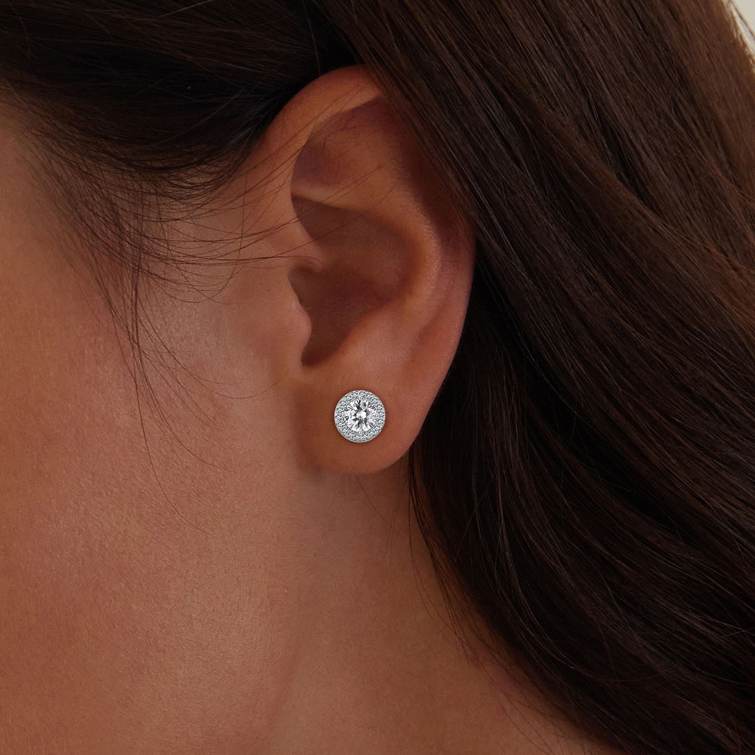 925 Sterling Silver 6.5mm Pavé Setting CZ Earrings