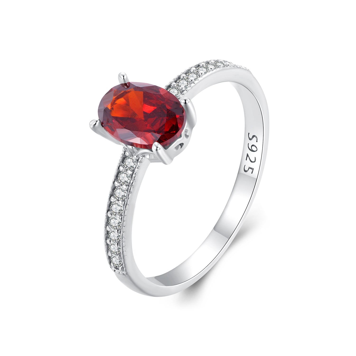 925 Sterling Silver Pavé Setting CZ Synthetic Garnet Ring for Women