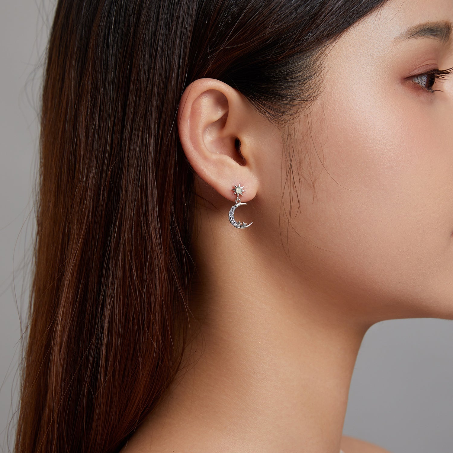 925 Sterling Silver Earrings with Translucent Opal and CZ in Oxidized Finish