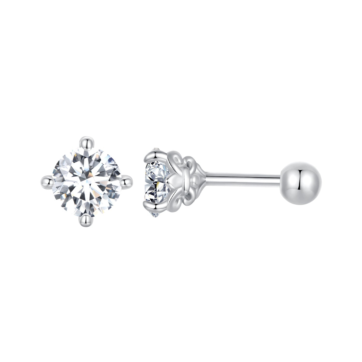 925 Sterling Silver 5mm Moissanite Earrings with White Gold Plating for Women