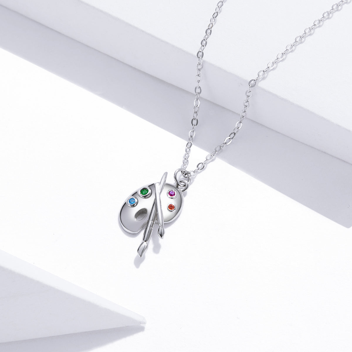 925 Sterling Silver Adjustable Pendant Necklace with CZ in Platinum Finish