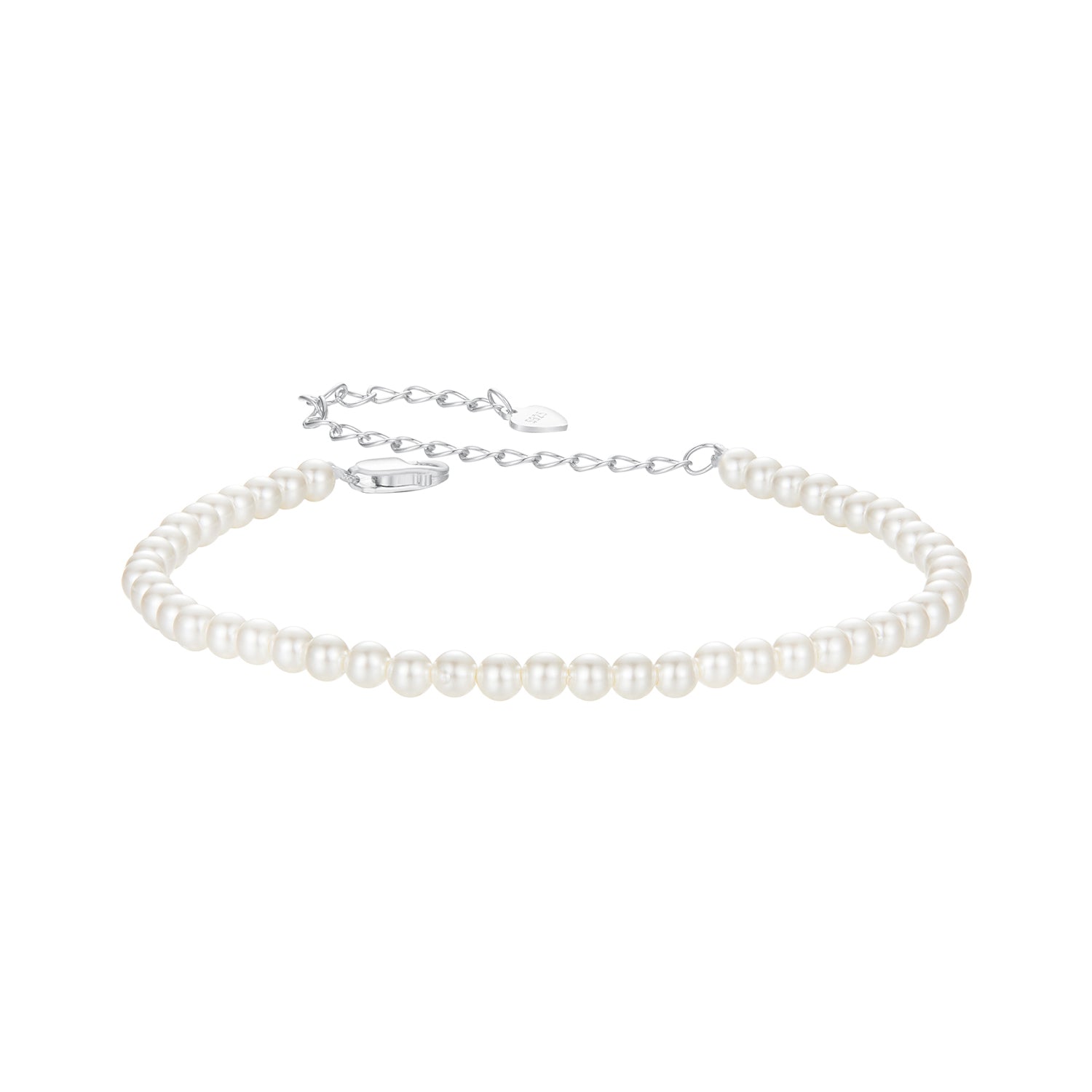 925 Sterling Silver White Gold Plated Shell Pearl Bracelet 16+6cm for Women