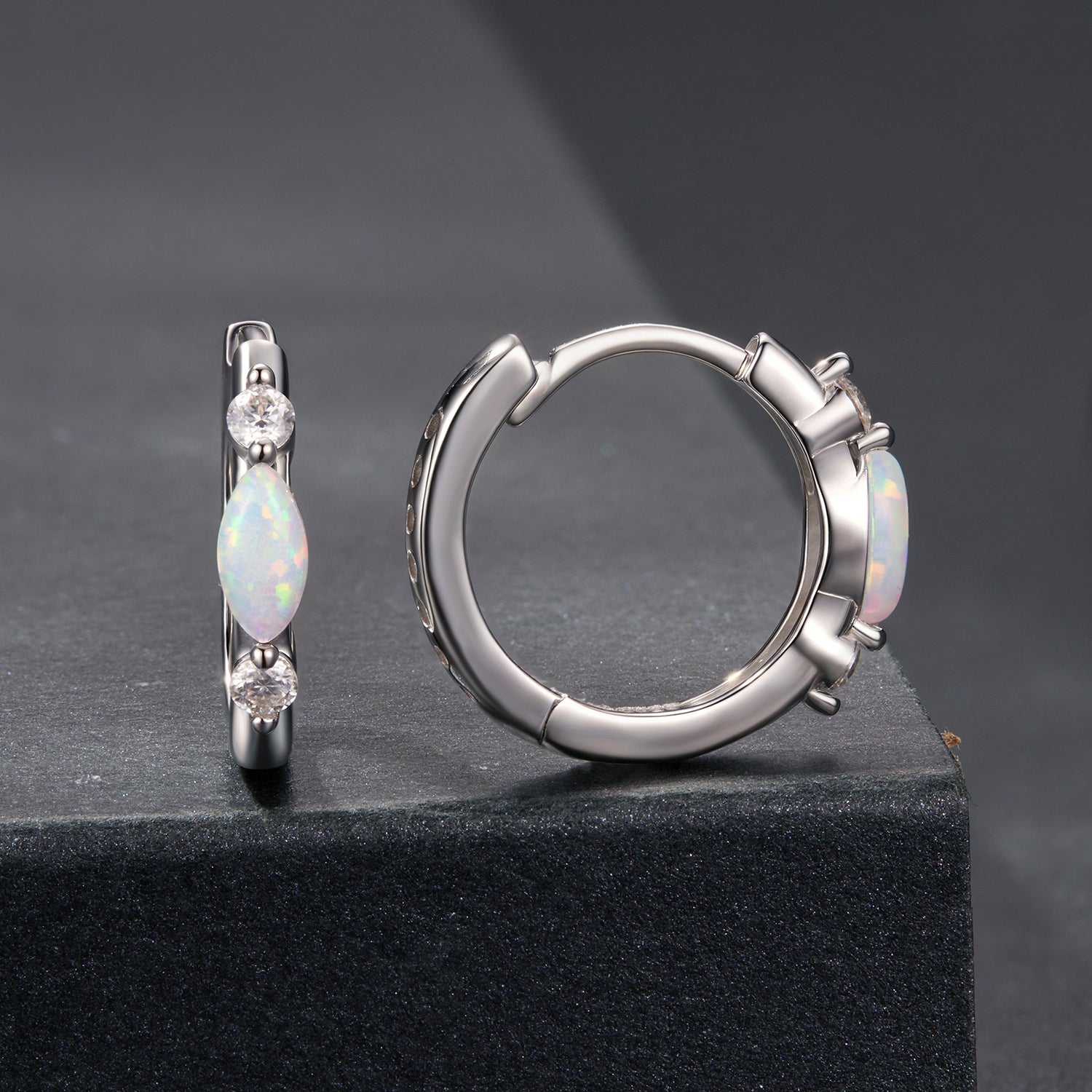 925 Sterling Silver Moissanite and Opal White Gold Plated Earrings for Women