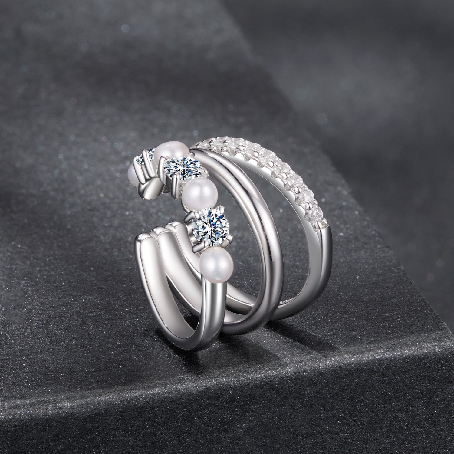 925 Sterling Silver Earrings with Moissanite and Freshwater Pearl for Women, 1.2*1.7cm, White Gold Plated
