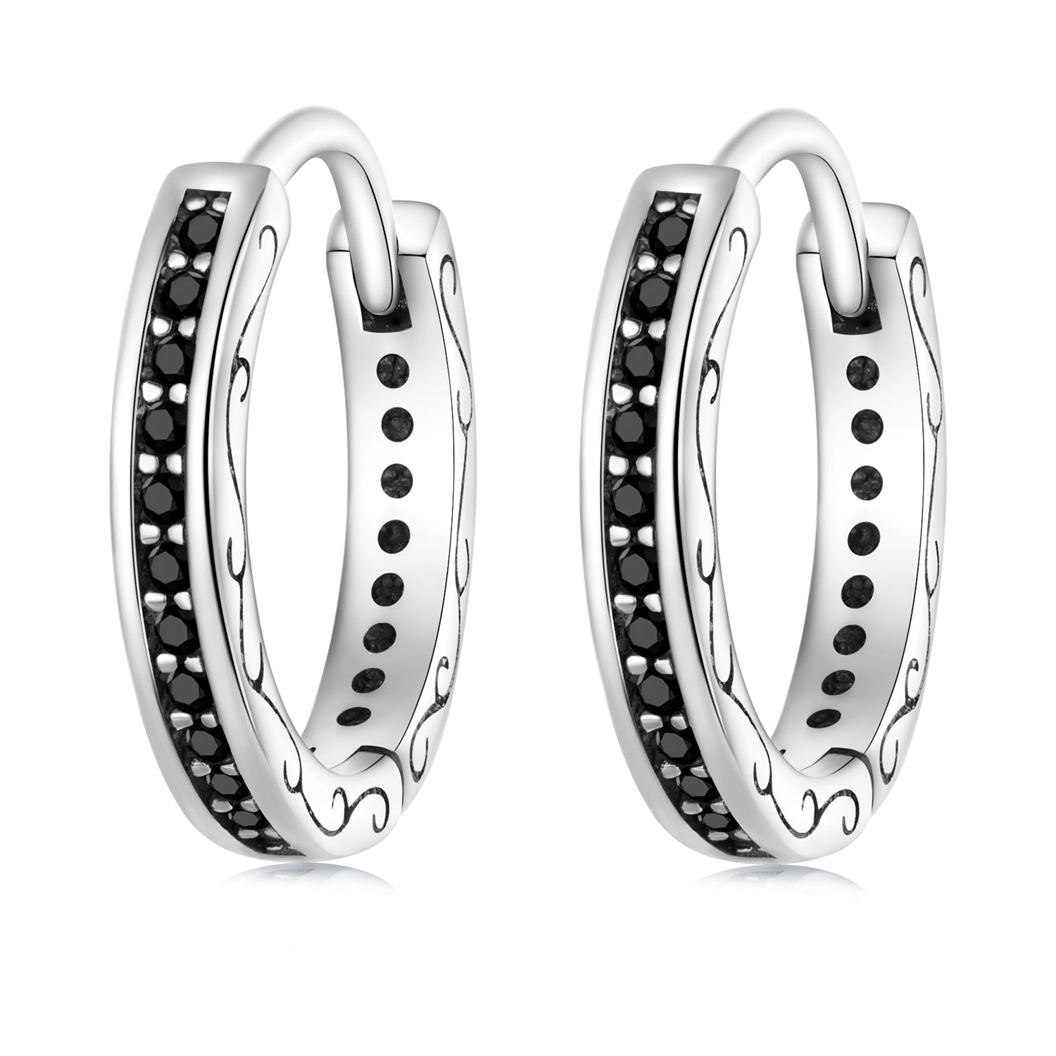 925 Sterling Silver Oxidized Pavé CZ Earrings
