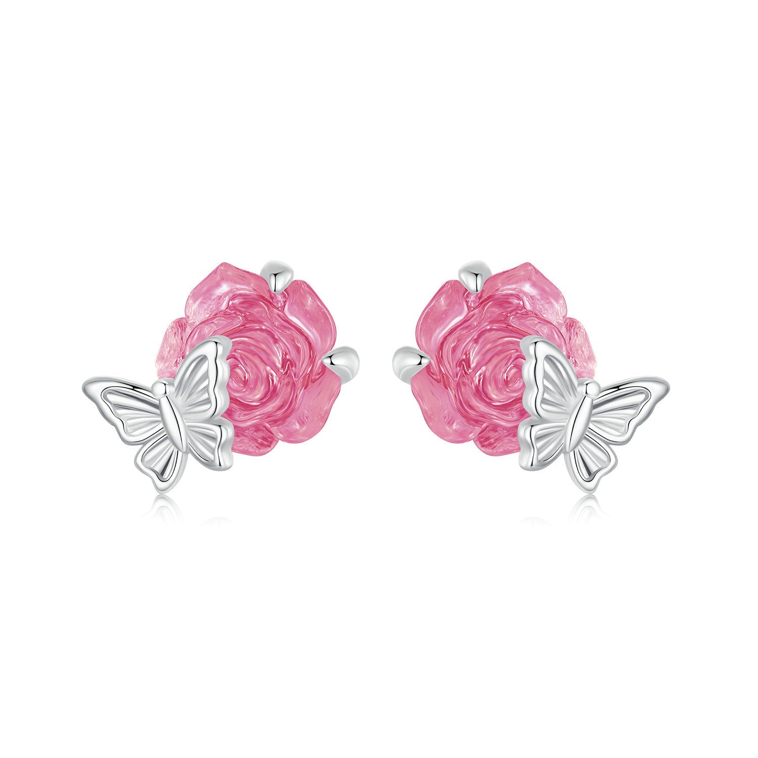 925 Sterling Silver White Gold Plated Resin Earrings 8x10mm for Women