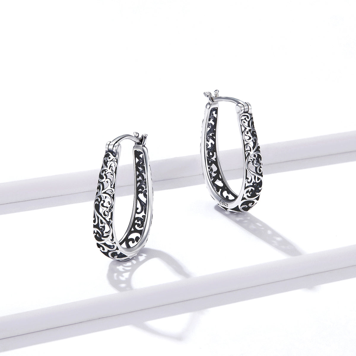 925 Sterling Silver Earrings 2.3*0.4cm Oxidized Silver for Women