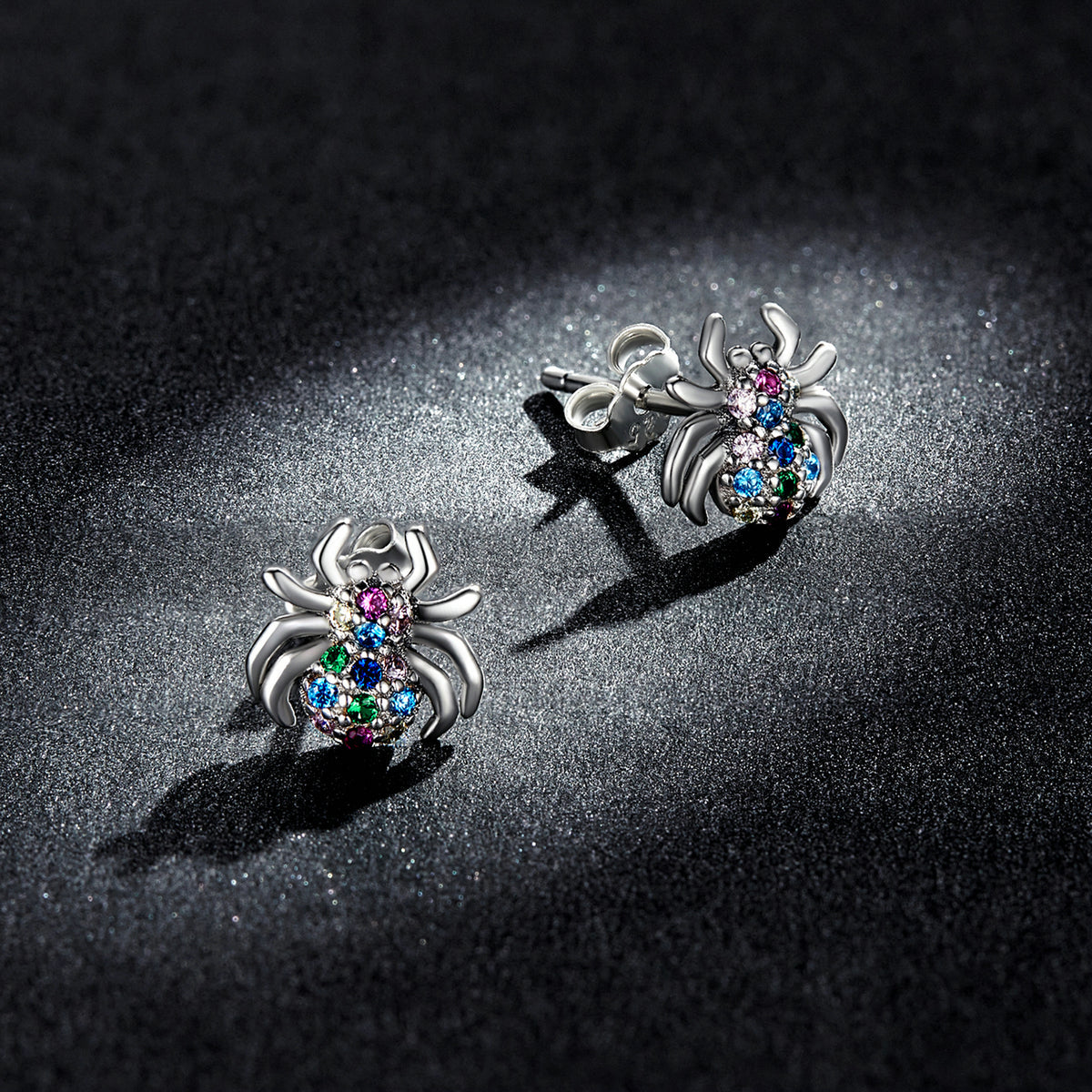 925 Sterling Silver Earrings with Pavé Setting CZ, Oxidized Silver, 0.7*0.8 cm for Women