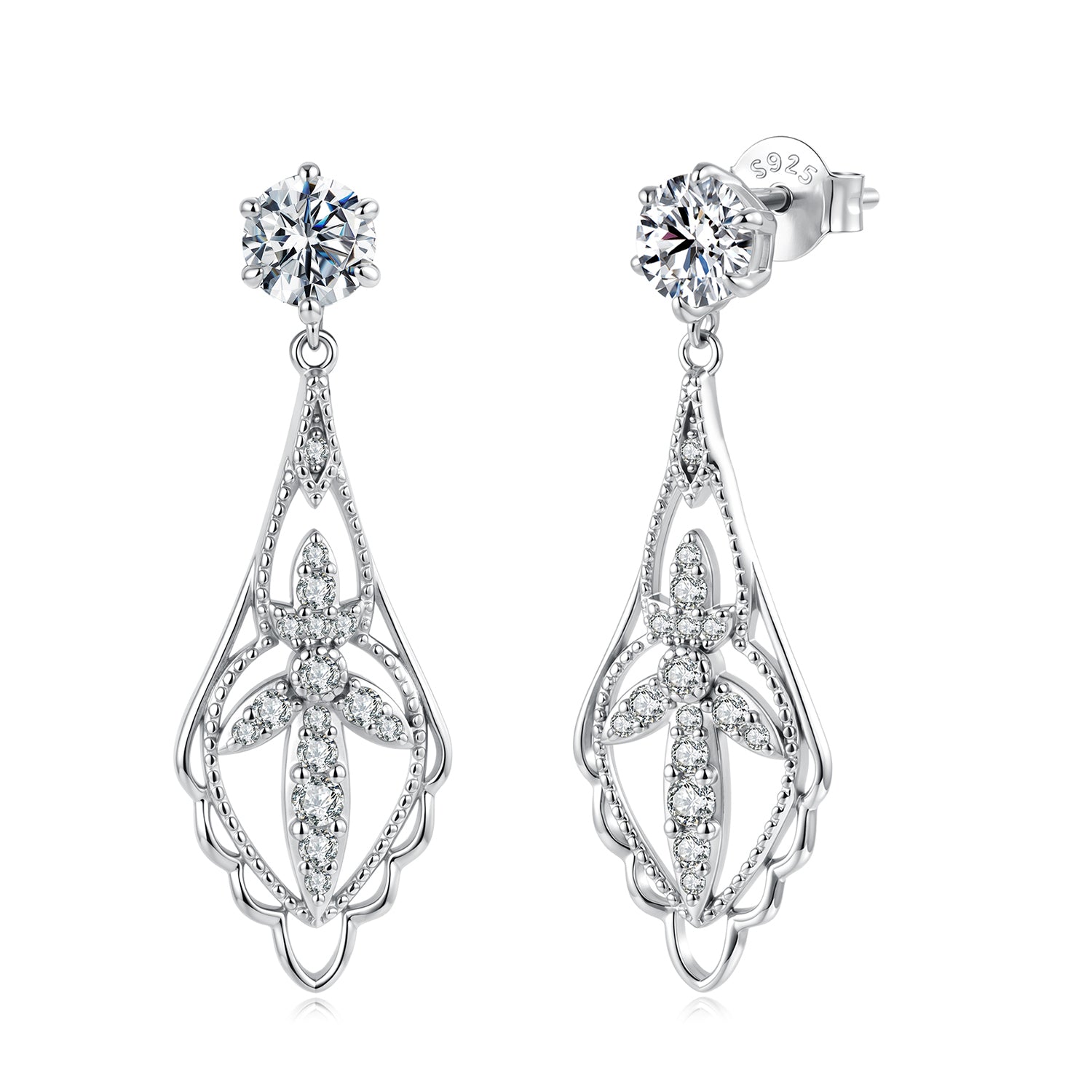 925 Sterling Silver 0.50 Carat Moissanite Earrings with White Gold Plating for Women