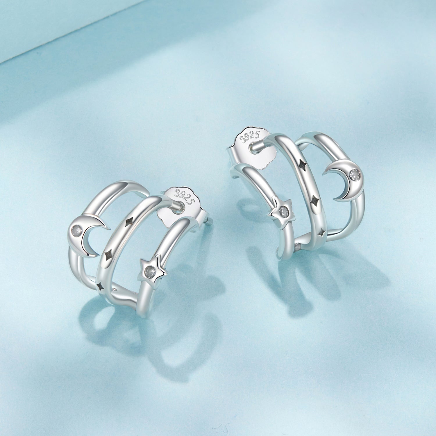 925 Sterling Silver Earrings with Pavé Setting CZ - Oxidized Silver, 1.1cm for Women