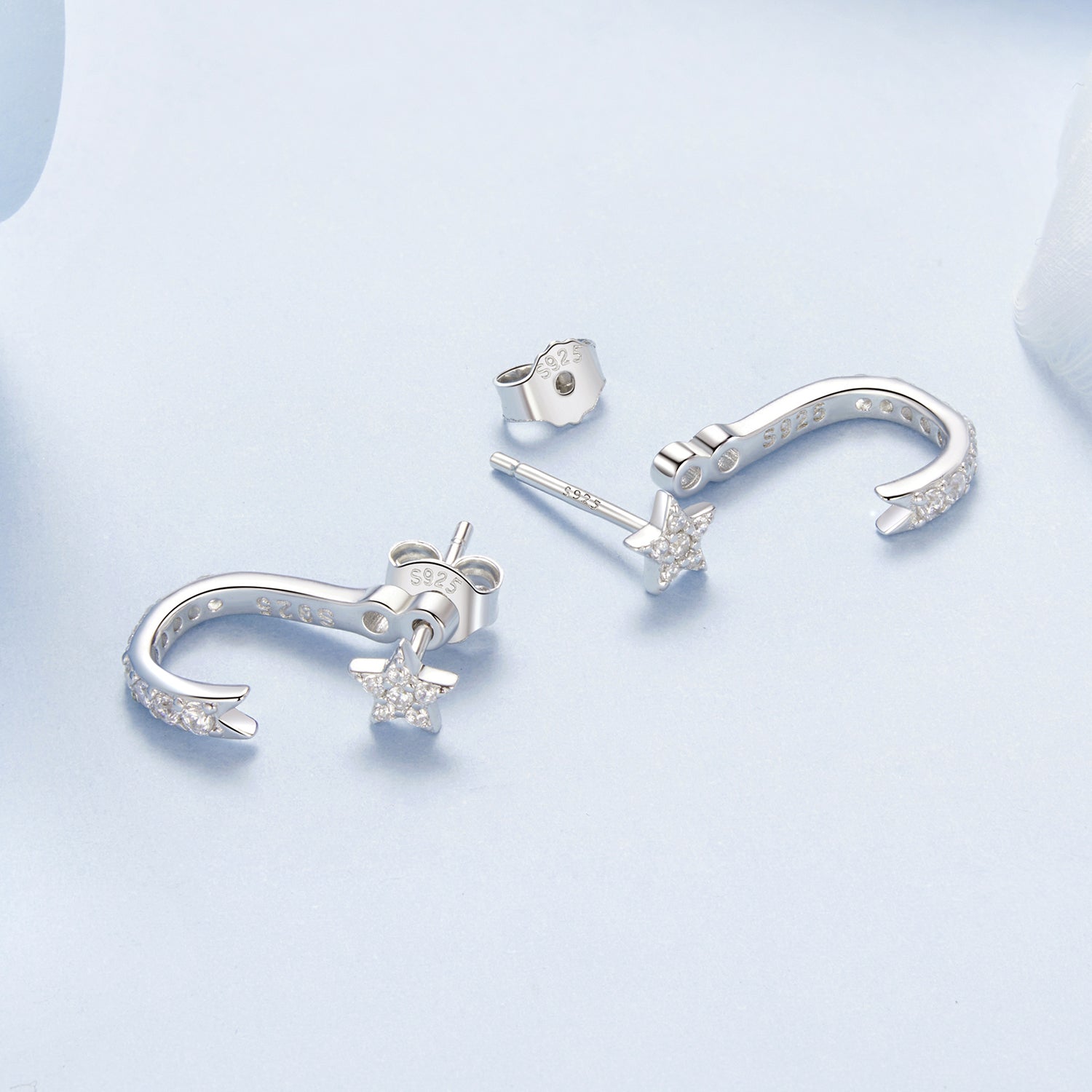 925 Sterling Silver CZ Earrings with White Gold Plating, 1.4x0.5cm for Women