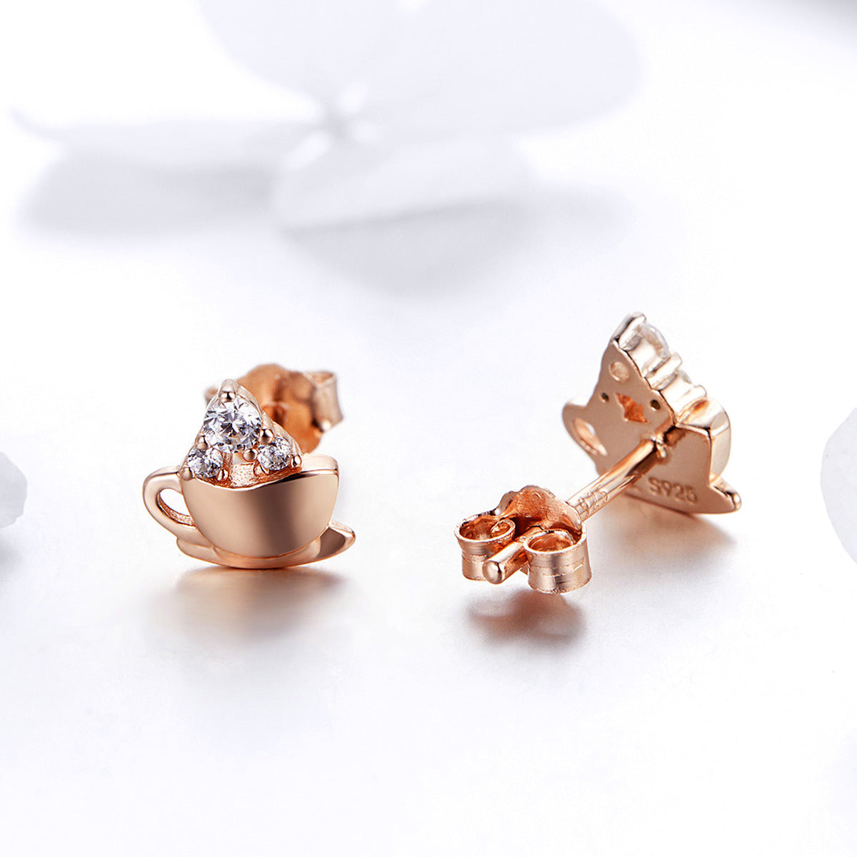 925 Sterling Silver Rose Gold Plated Pavé CZ Earrings for Women