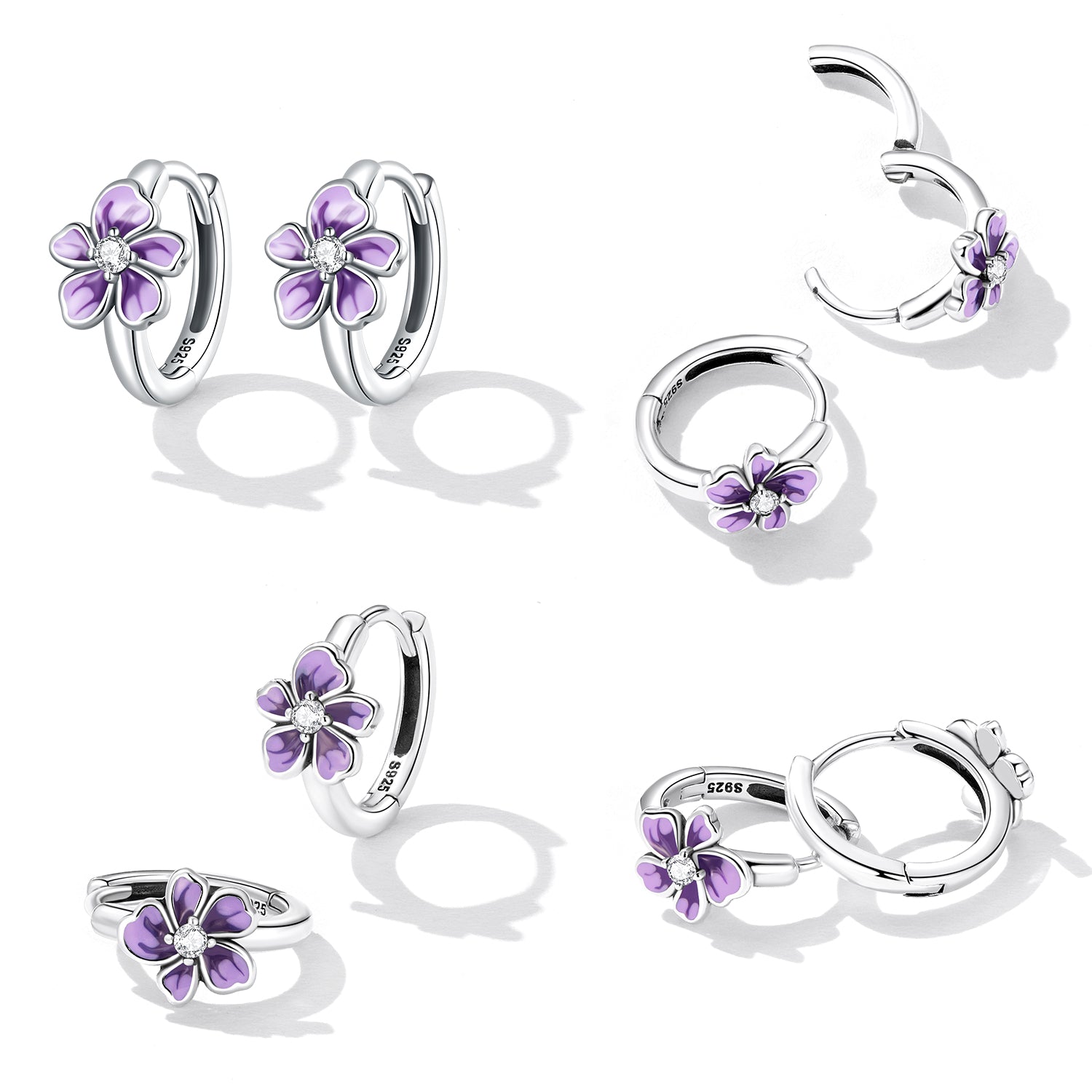 925 Sterling Silver Enamel Earrings with CZ - 1.2x0.7cm, Oxidized Finish for Women