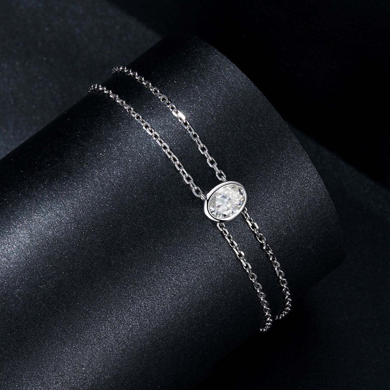 925 Sterling Silver Moissanite 1 Carat Bracelet for Women - White Gold Plated, 150+60mm