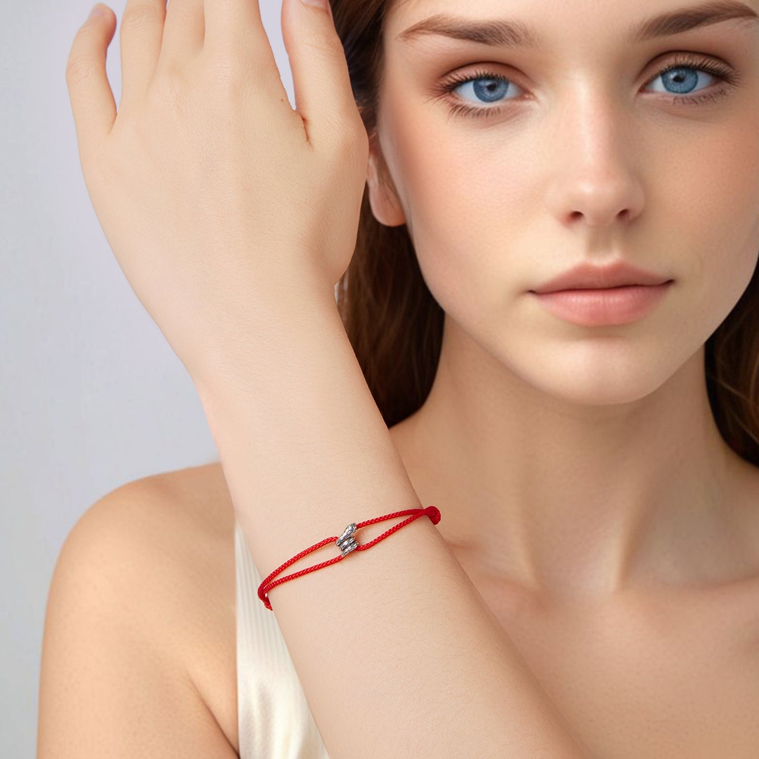 925 Sterling Silver Adjustable Bracelet with CZ and Cotton Rope for Women