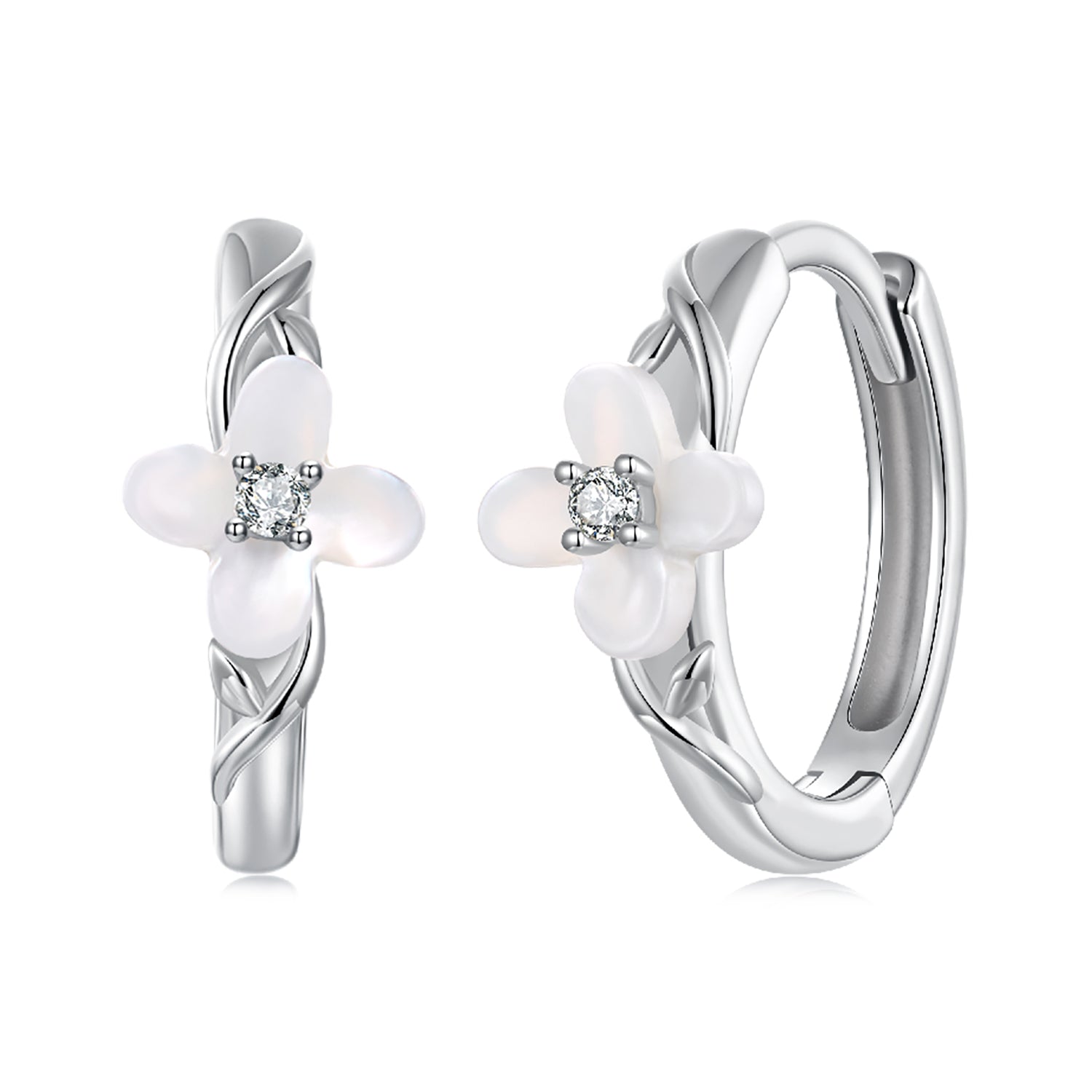 925 Sterling Silver Earrings with Pavé Setting CZ and High-Quality Nacre for Women