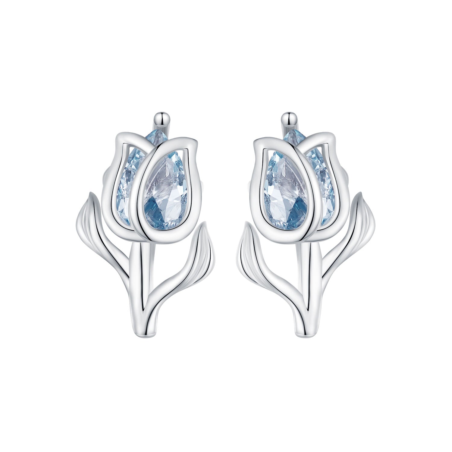 925 Sterling Silver Synthetic Spinel Earrings with Platinum Plating - 12x7mm