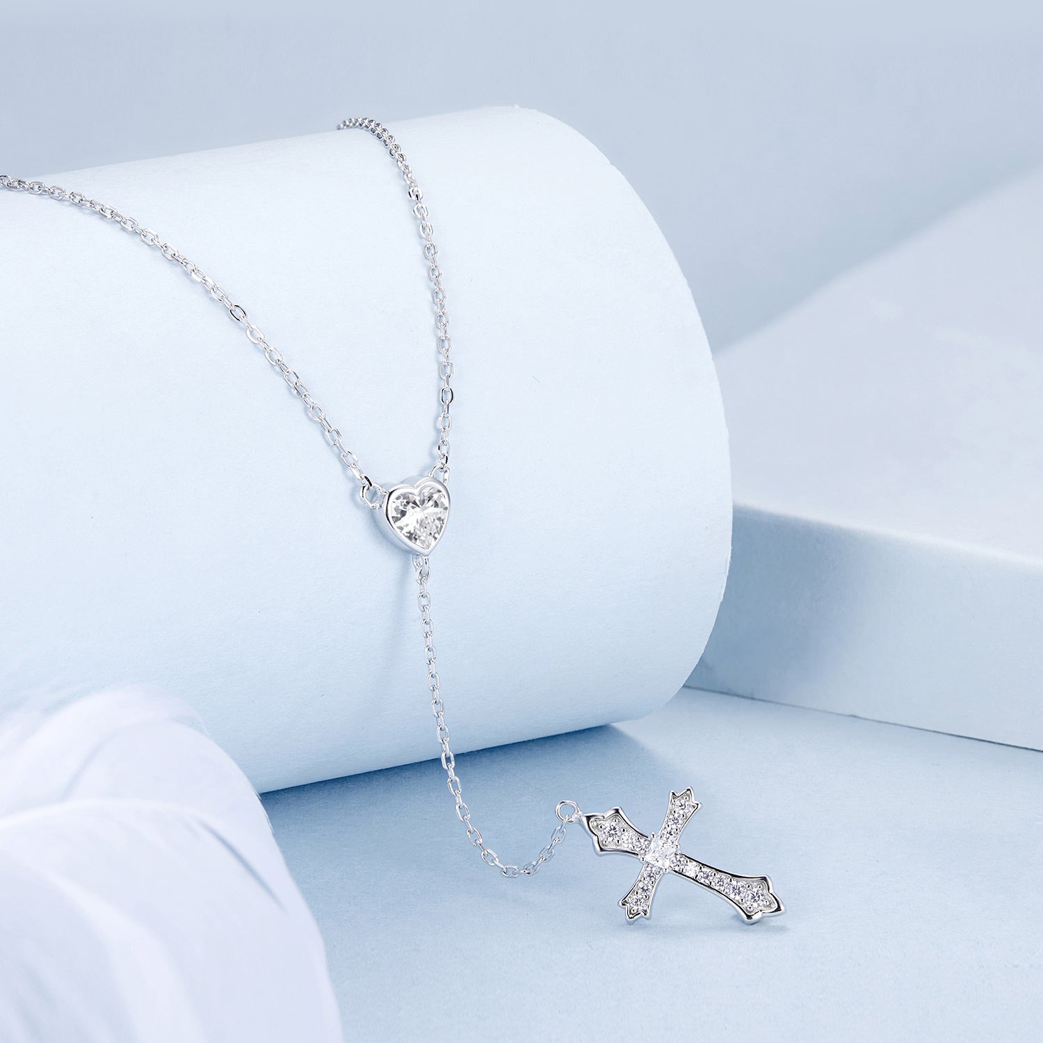 925 Sterling Silver White Gold Plated Necklace with CZ Pavé Setting for Women