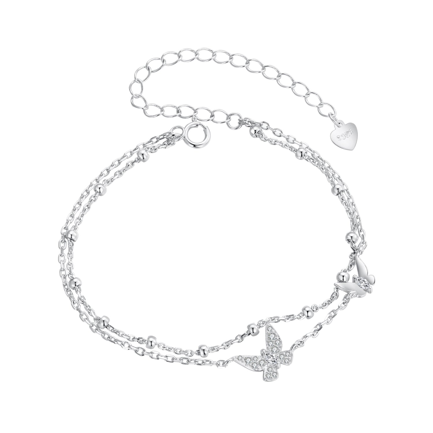 925 Sterling Silver Bracelets with Platinum Plating and CZ Stones - 150+60mm