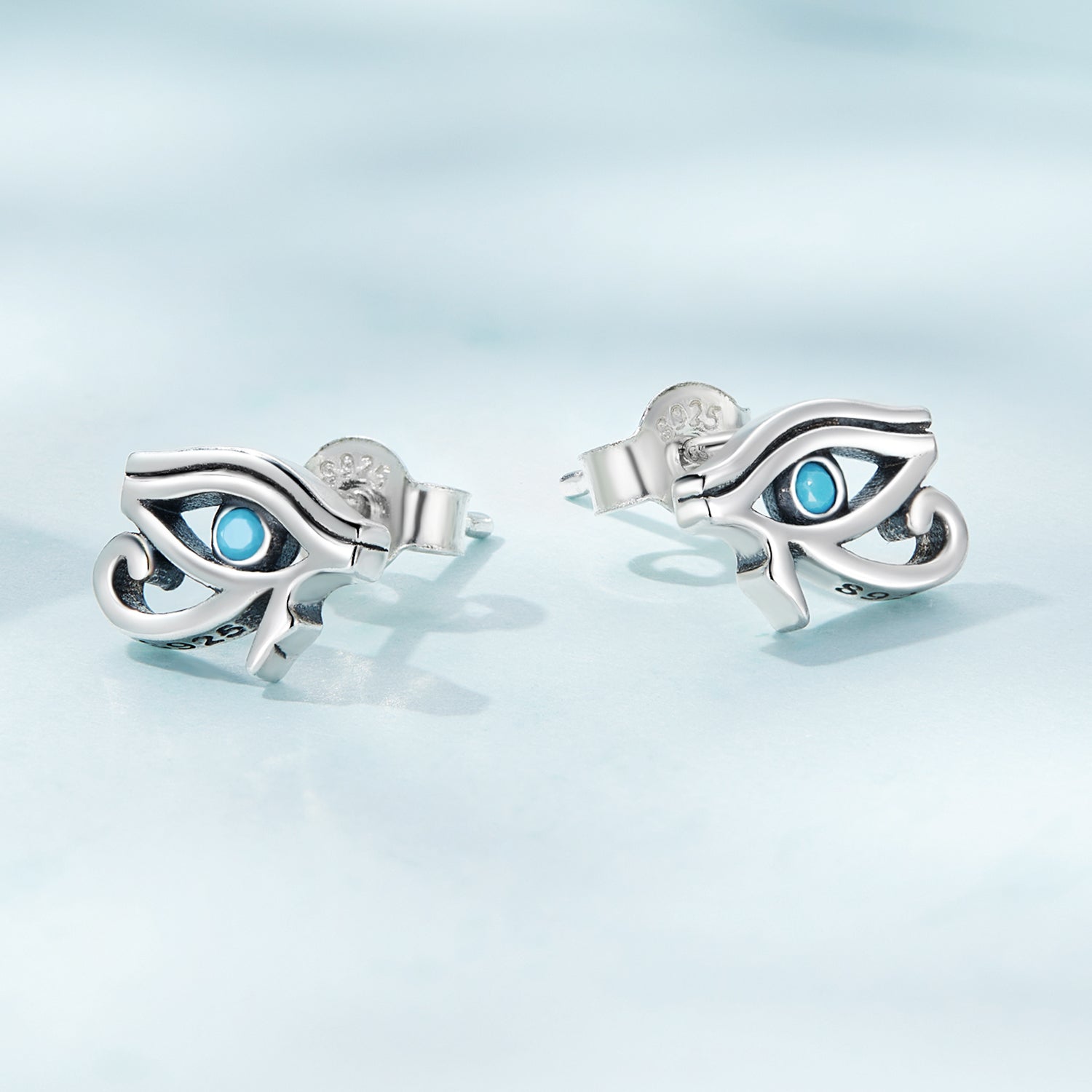 925 Sterling Silver Turquoise Earrings, 0.6*0.9cm, Oxidized Silver Finish for Women