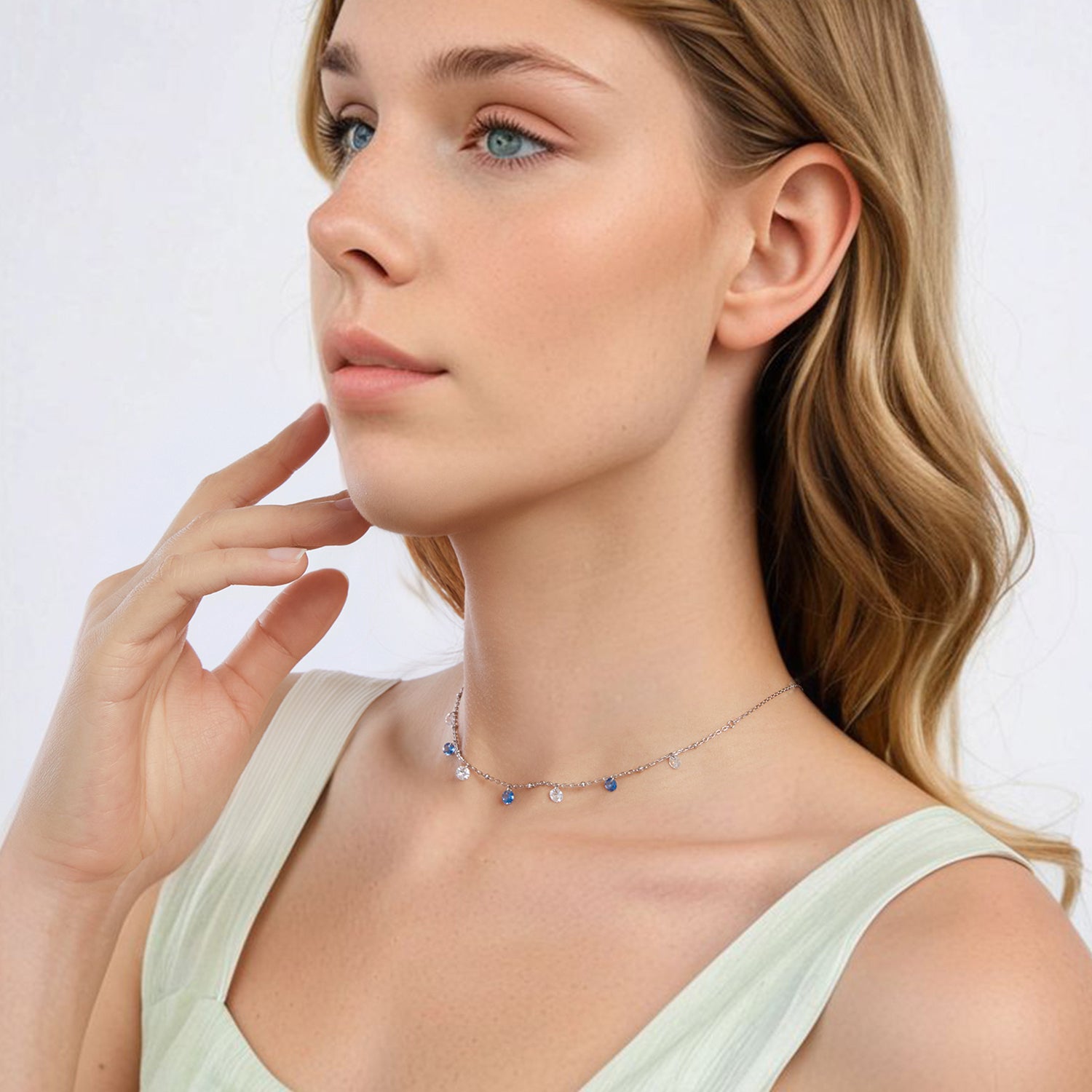 925 Sterling Silver & White Gold Plated Adjustable Layered CZ Necklace for Women