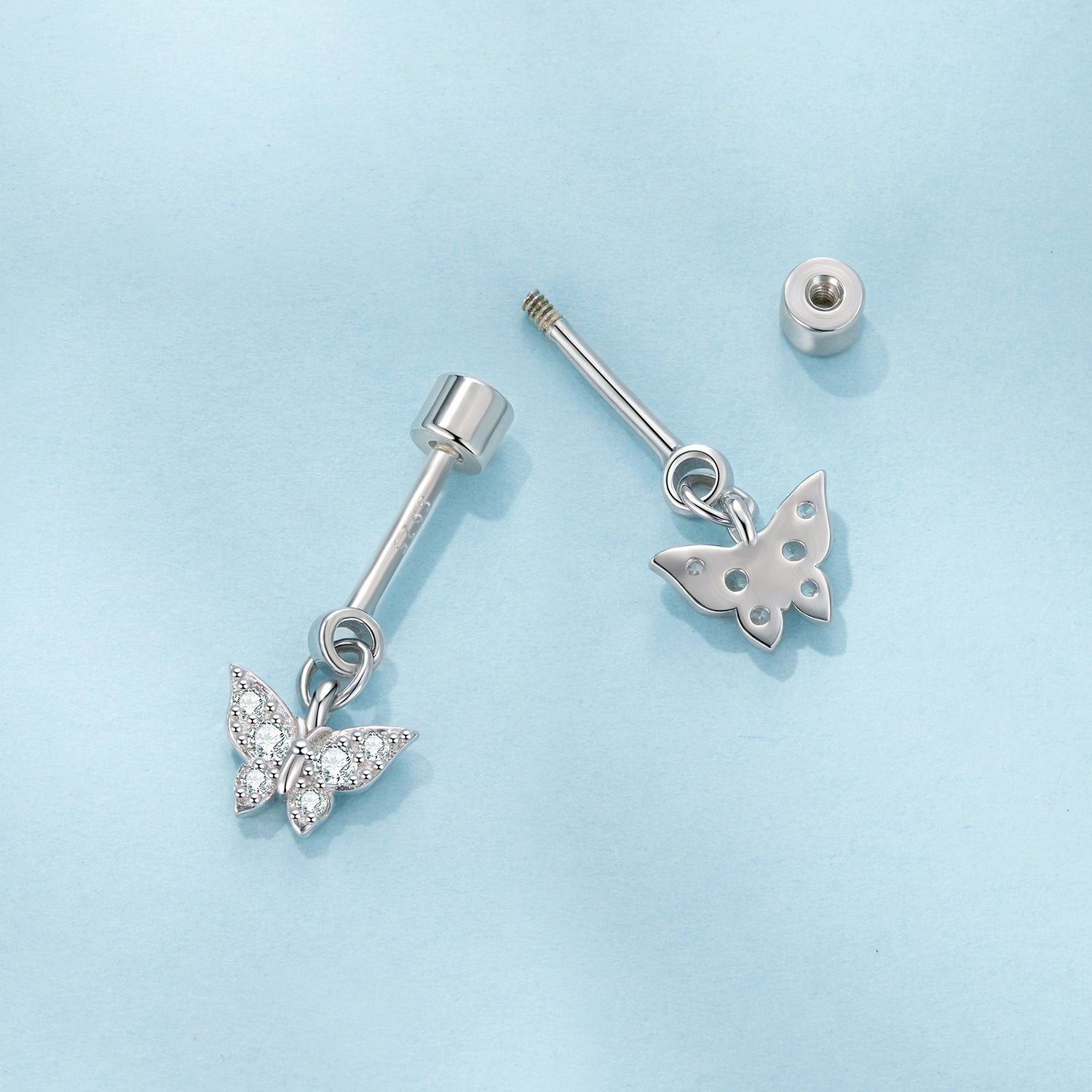 925 Sterling Silver White Gold Plated Earrings with CZ