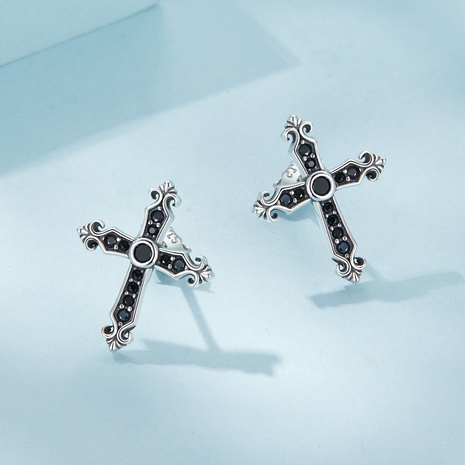 925 Sterling Silver Earrings with Pavé Setting CZ in Oxidized Silver, 15x12mm for Women