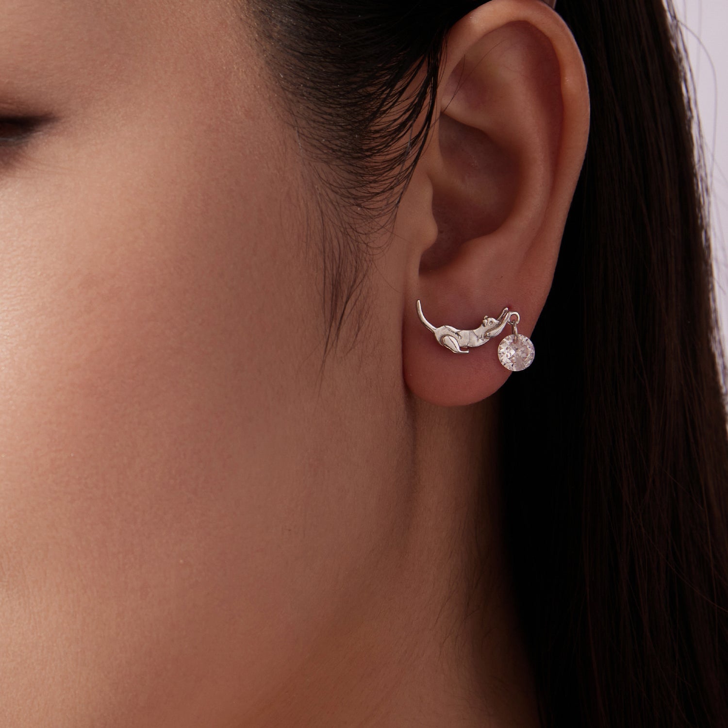 925 Sterling Silver White Gold Plated CZ Earrings 1.6x1.7cm for Women