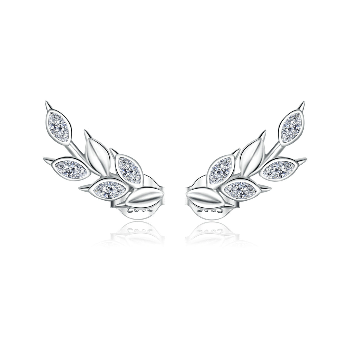 925 Sterling Silver Earrings with CZ in Pavé Setting, 1.4*0.5cm for Women