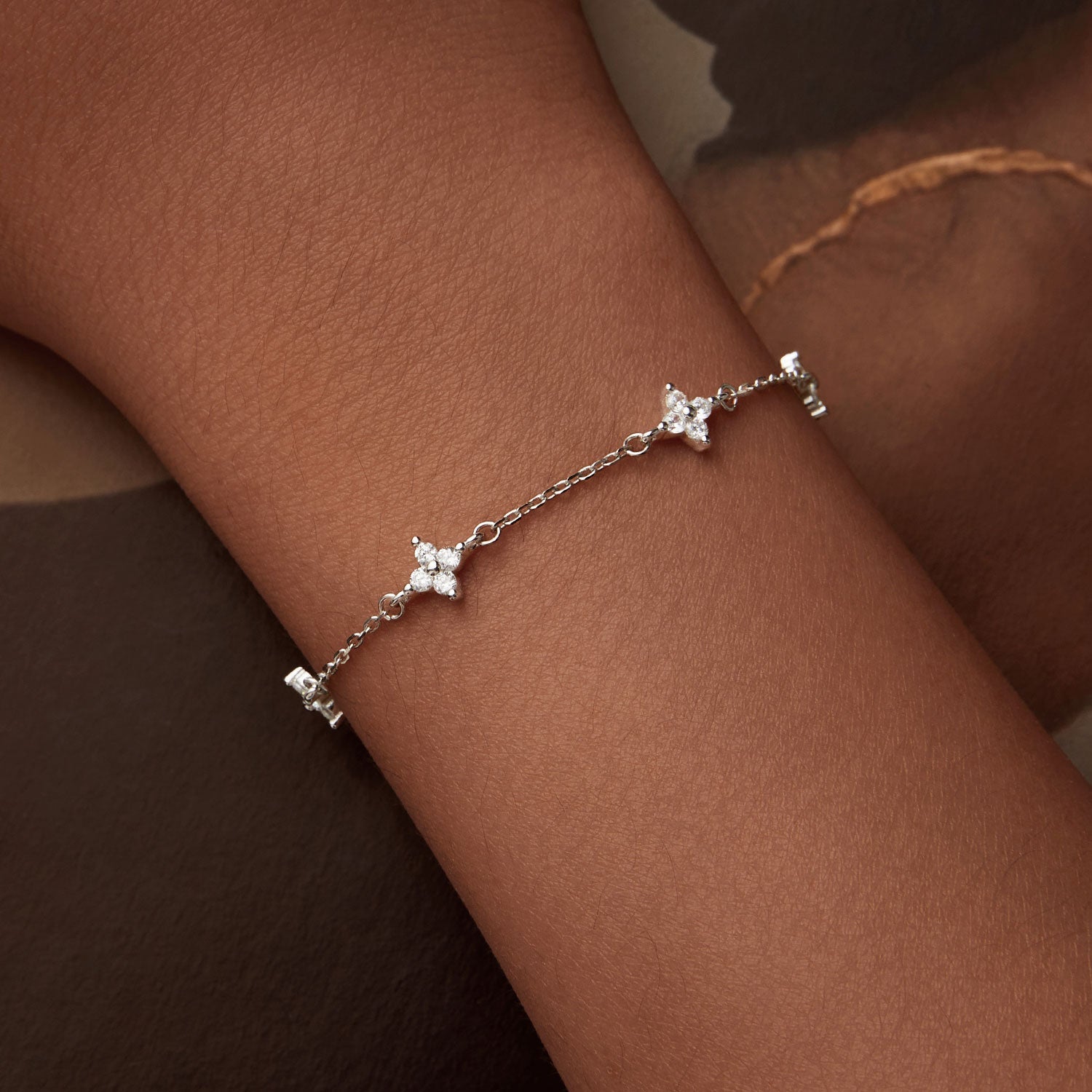925 Sterling Silver White Gold Plated Adjustable CZ Bracelet for Women