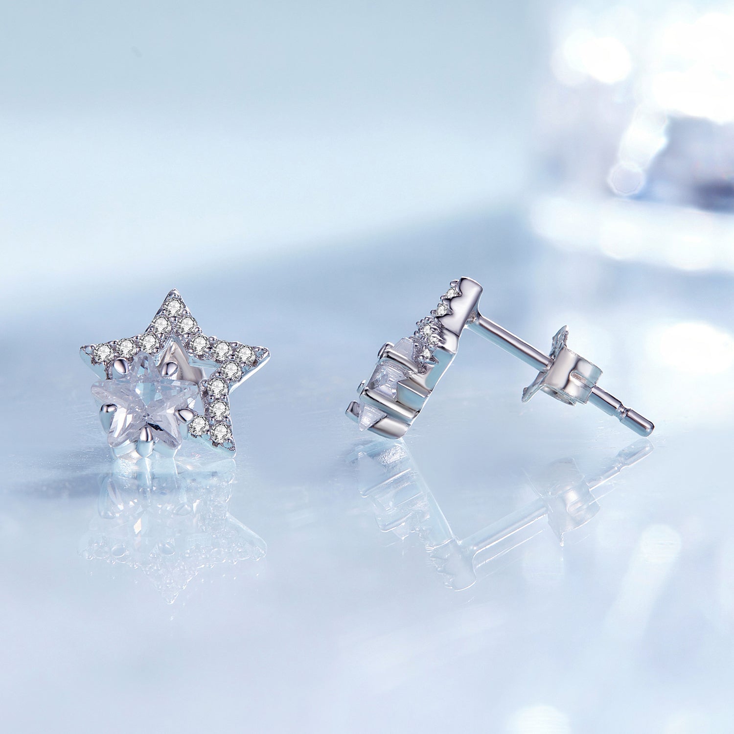 925 Sterling Silver Earrings 9x9mm with Pavé Setting CZ for Women