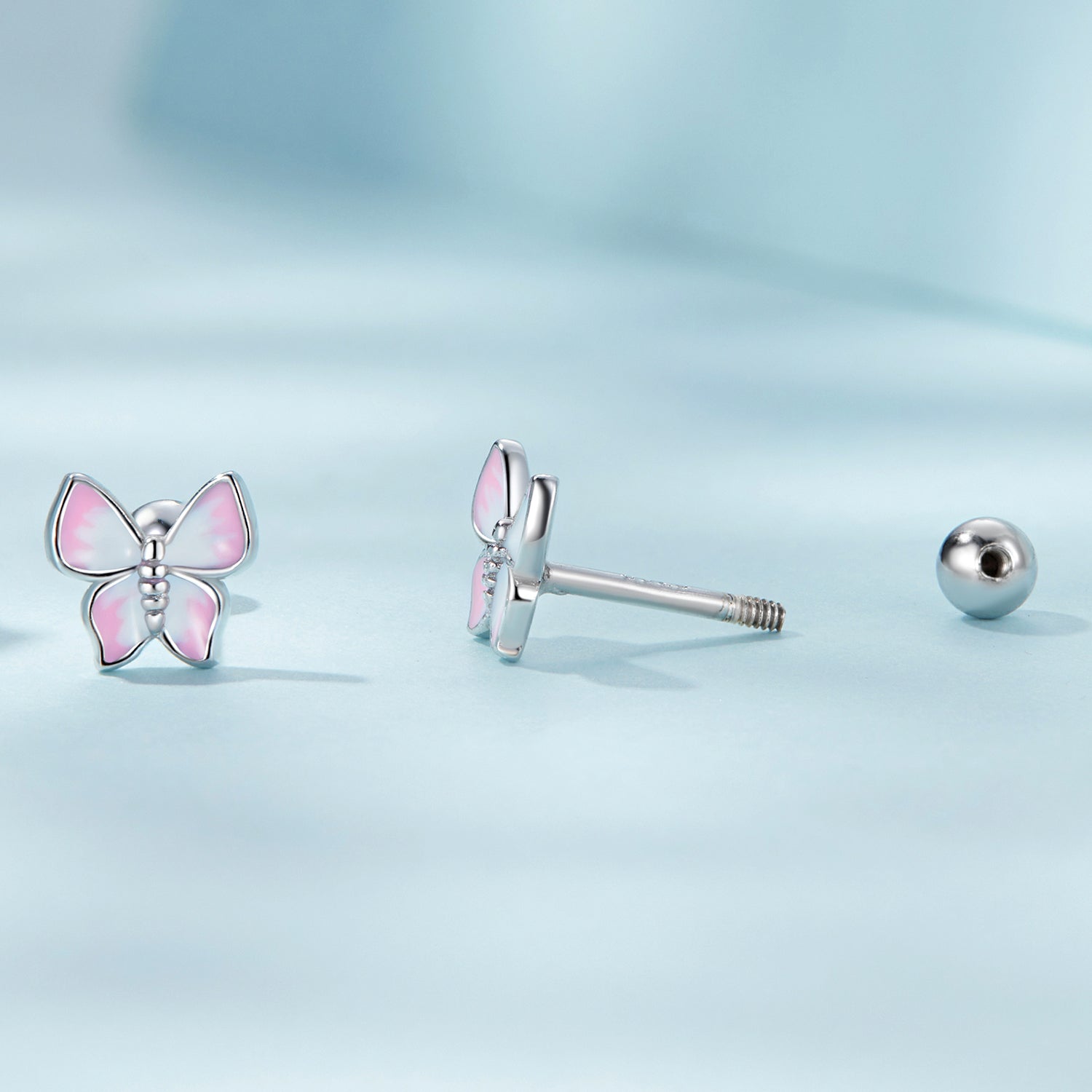 925 Sterling Silver Earrings with Enamel Process, 0.6cm, for Women