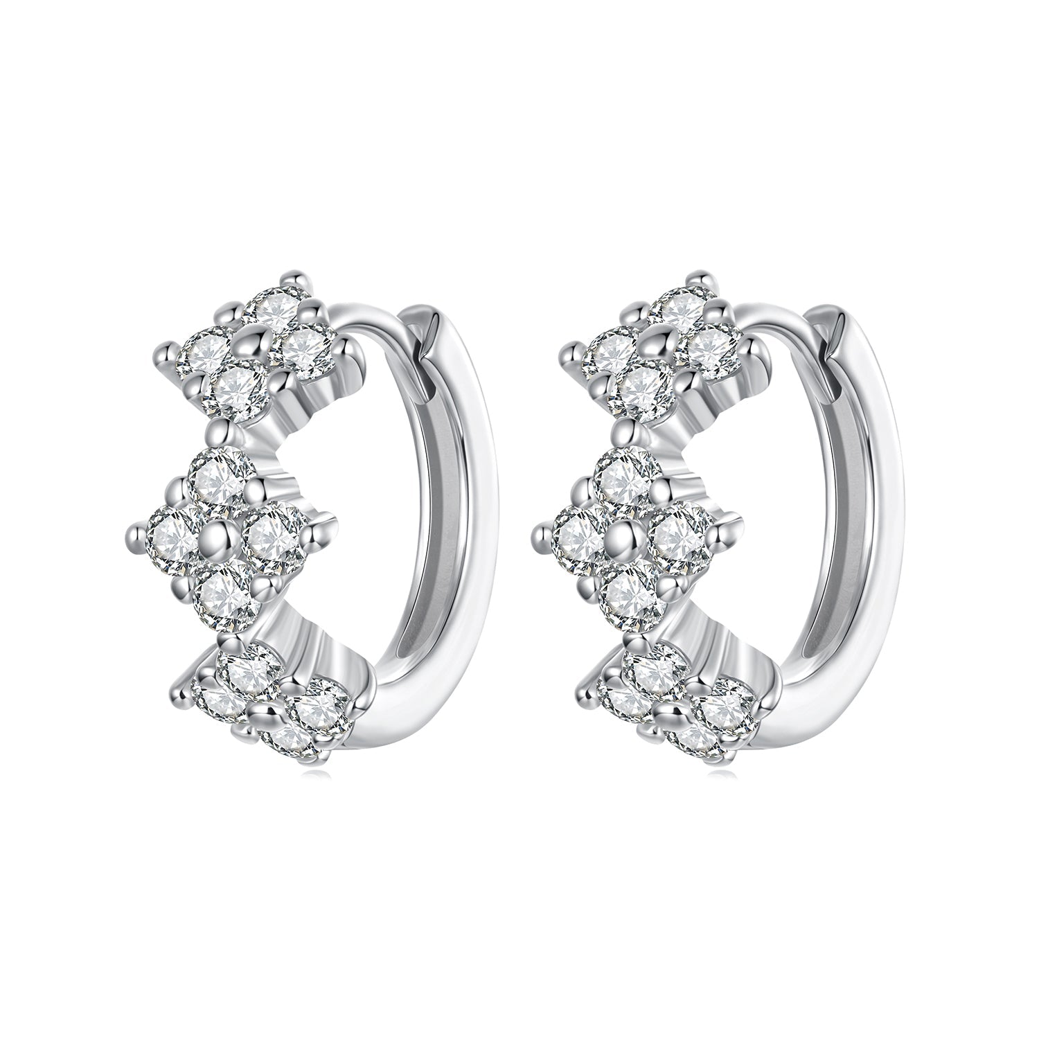 925 Sterling Silver Earrings with Pavé Setting CZ - 1.2*0.65cm, White Gold Plated for Women